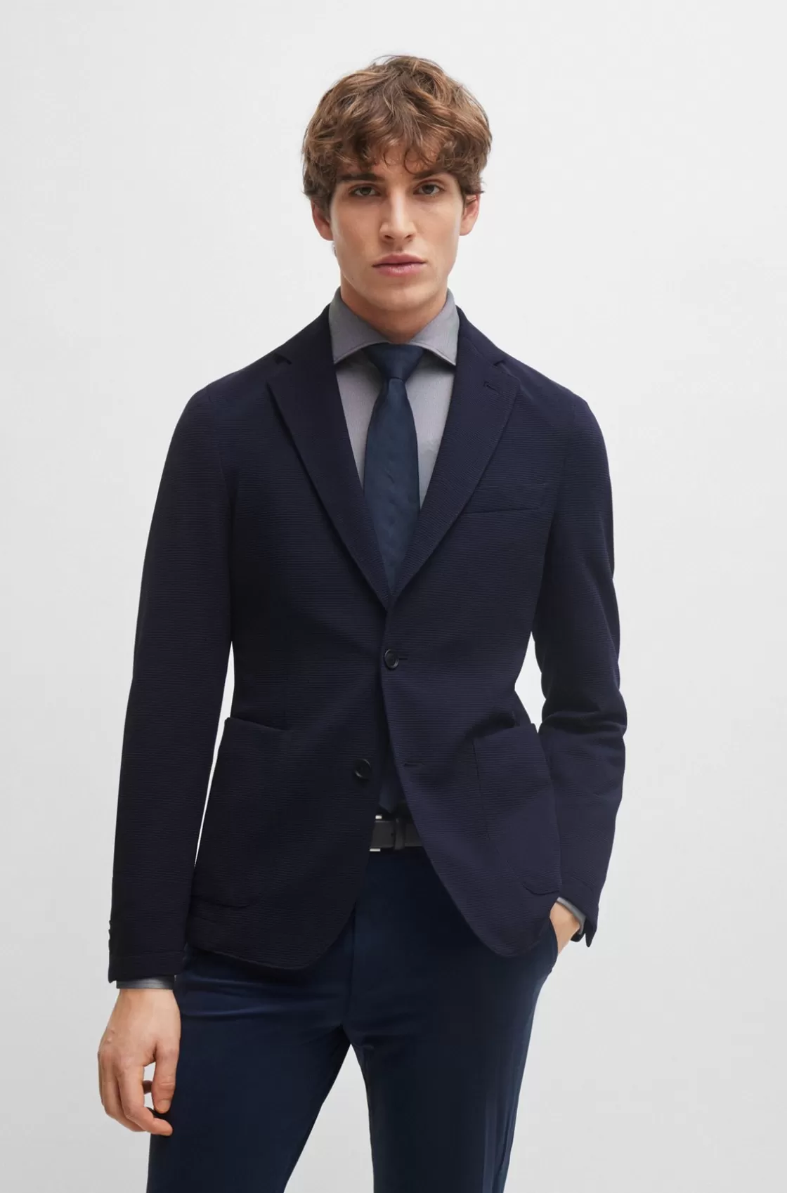HUGO BOSS Slim-fit Jacket In Micro-patterned Performance-stretch Material Dark Blue Best Sale