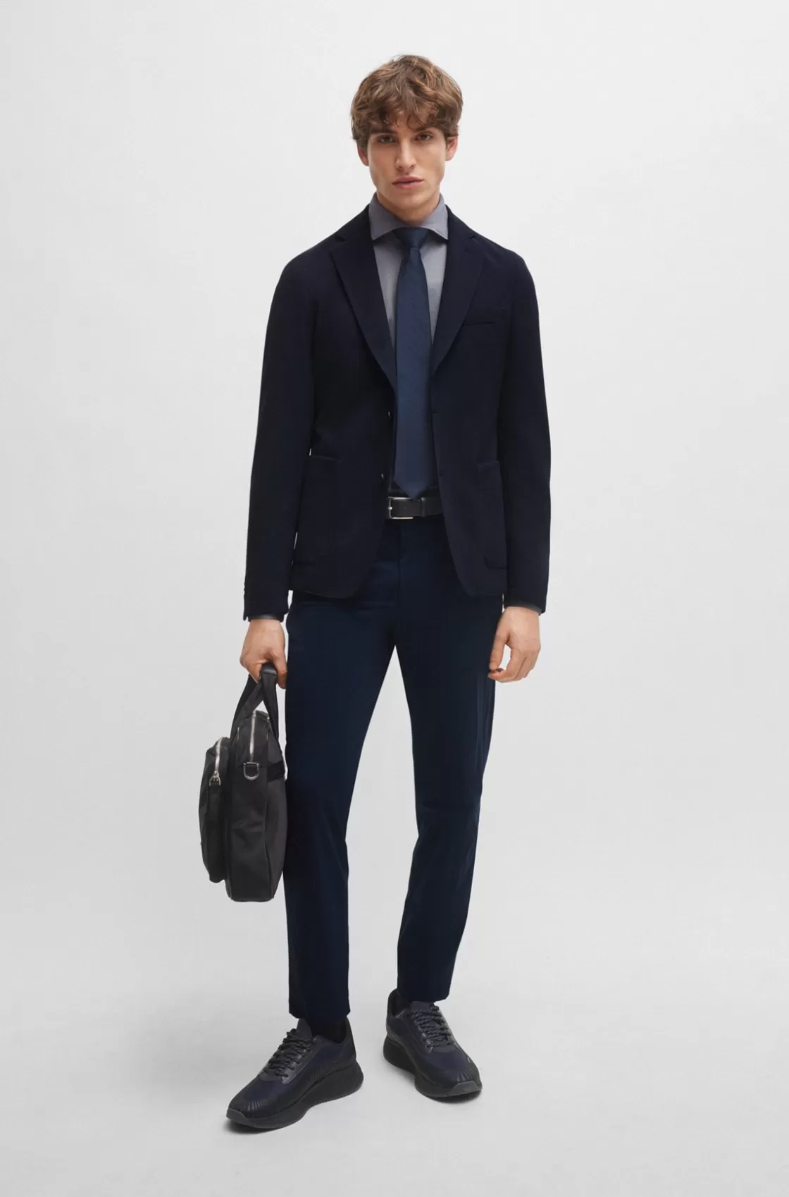 HUGO BOSS Slim-fit Jacket In Micro-patterned Performance-stretch Material Dark Blue Best Sale