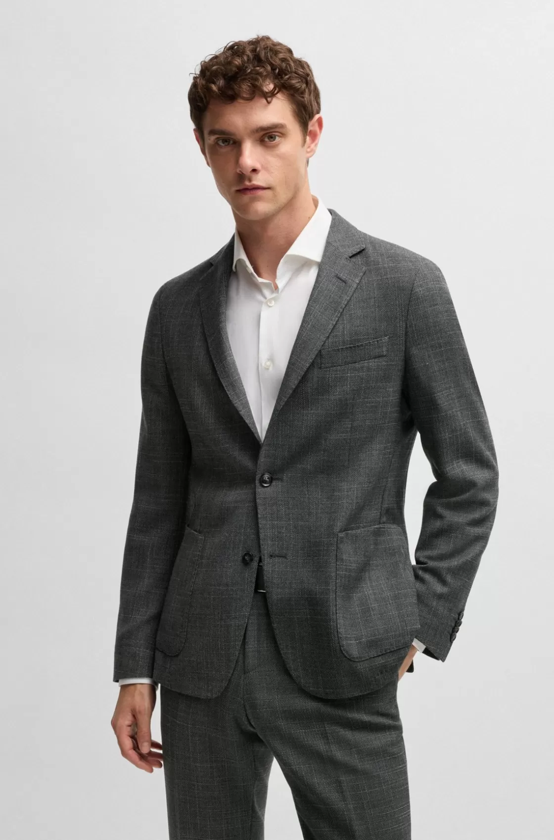 HUGO BOSS Slim-fit Jacket In Micro-patterned Stretch Cloth Grey Sale
