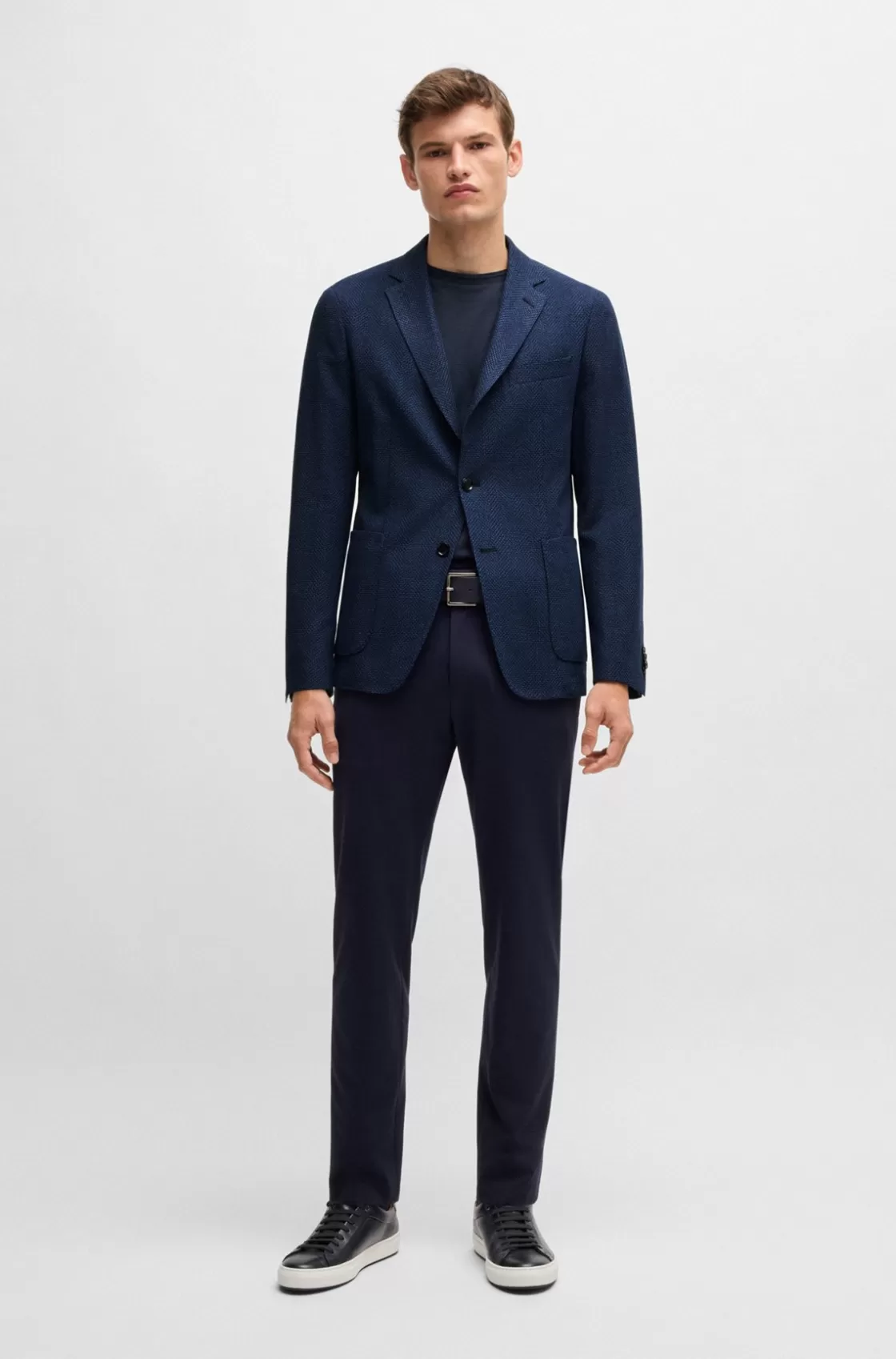 HUGO BOSS Slim-fit Jacket In Micro-patterned Stretch Cloth Dark Blue Fashion