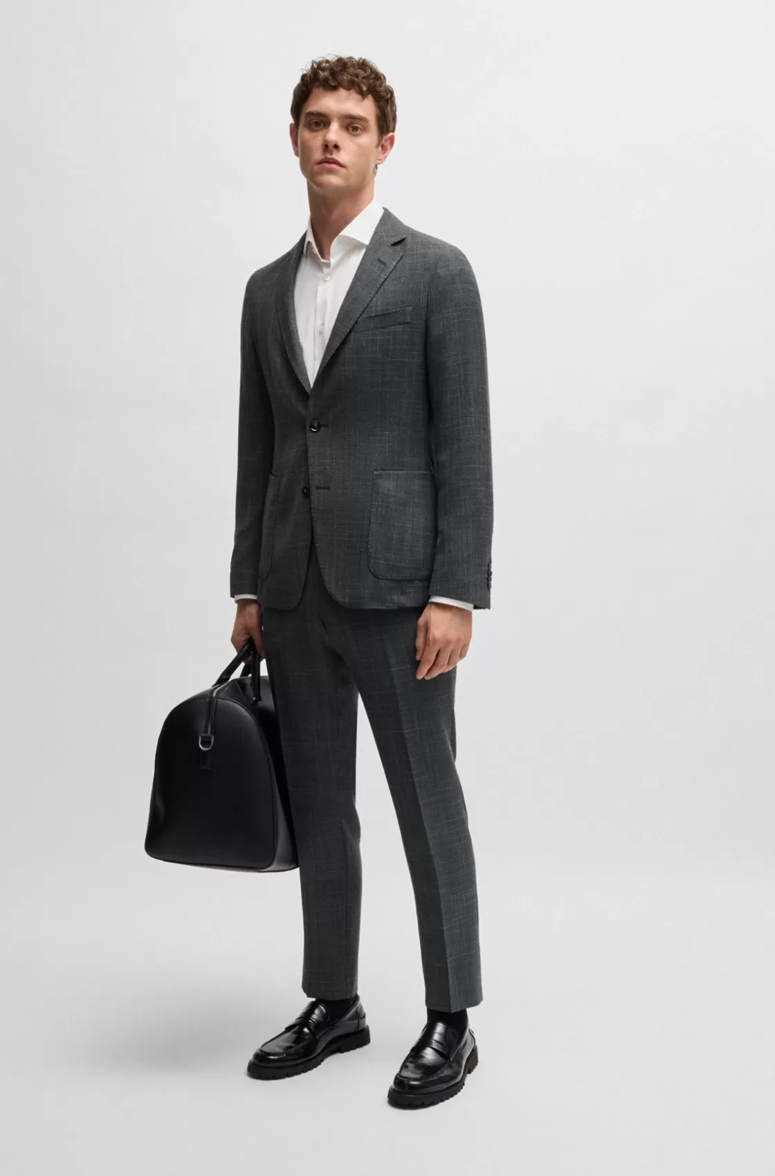 HUGO BOSS Slim-fit Jacket In Micro-patterned Stretch Cloth Grey Sale