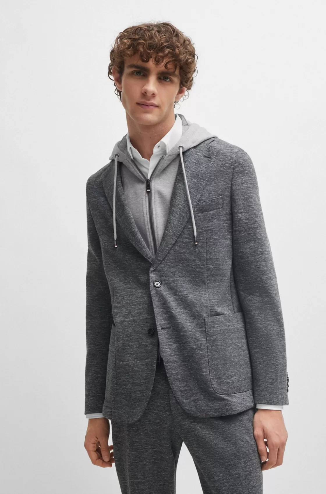 HUGO BOSS Slim-fit Jacket In Stretch Jersey With Detachable Hood Silver Store