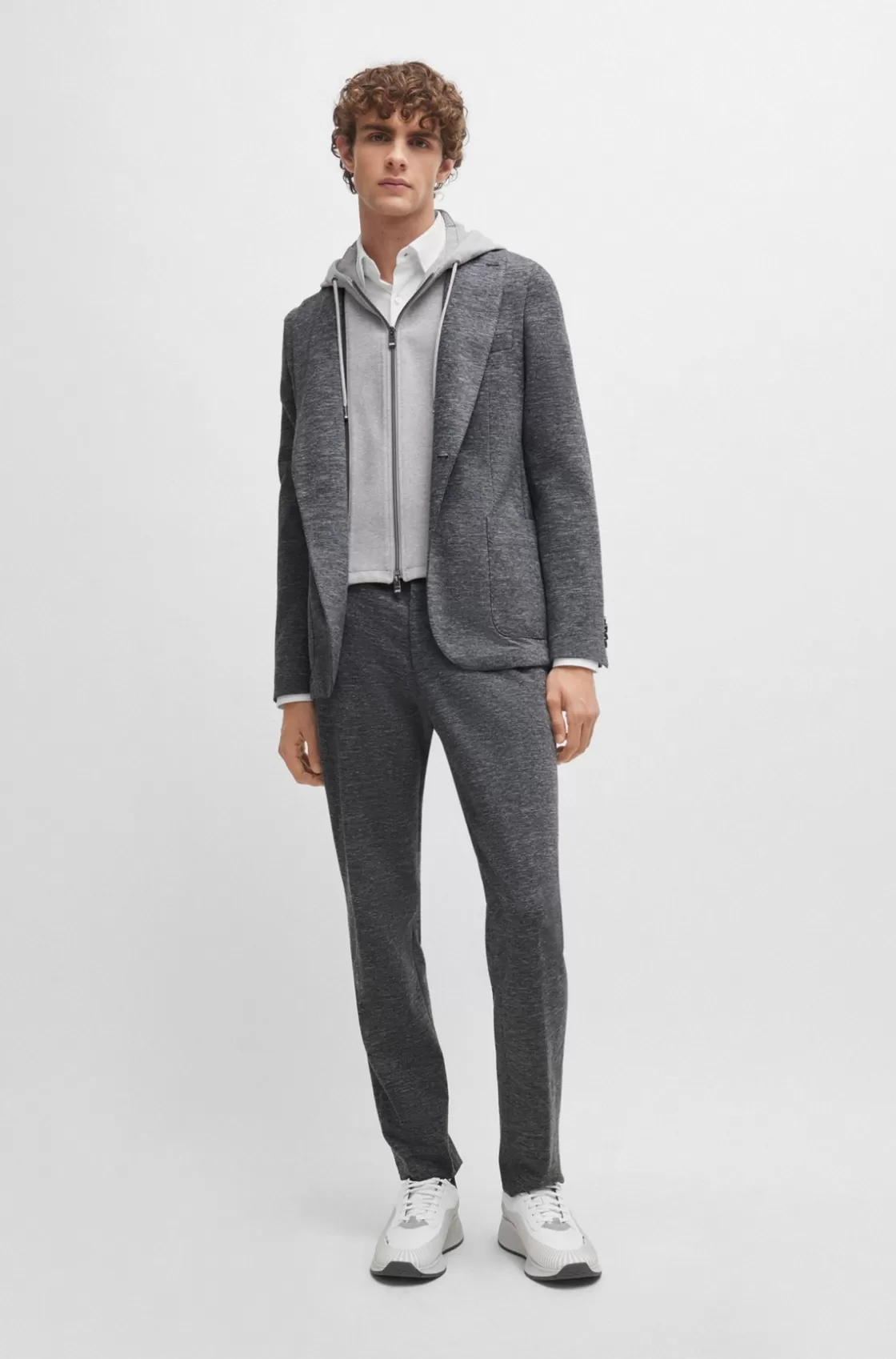 HUGO BOSS Slim-fit Jacket In Stretch Jersey With Detachable Hood Silver Store