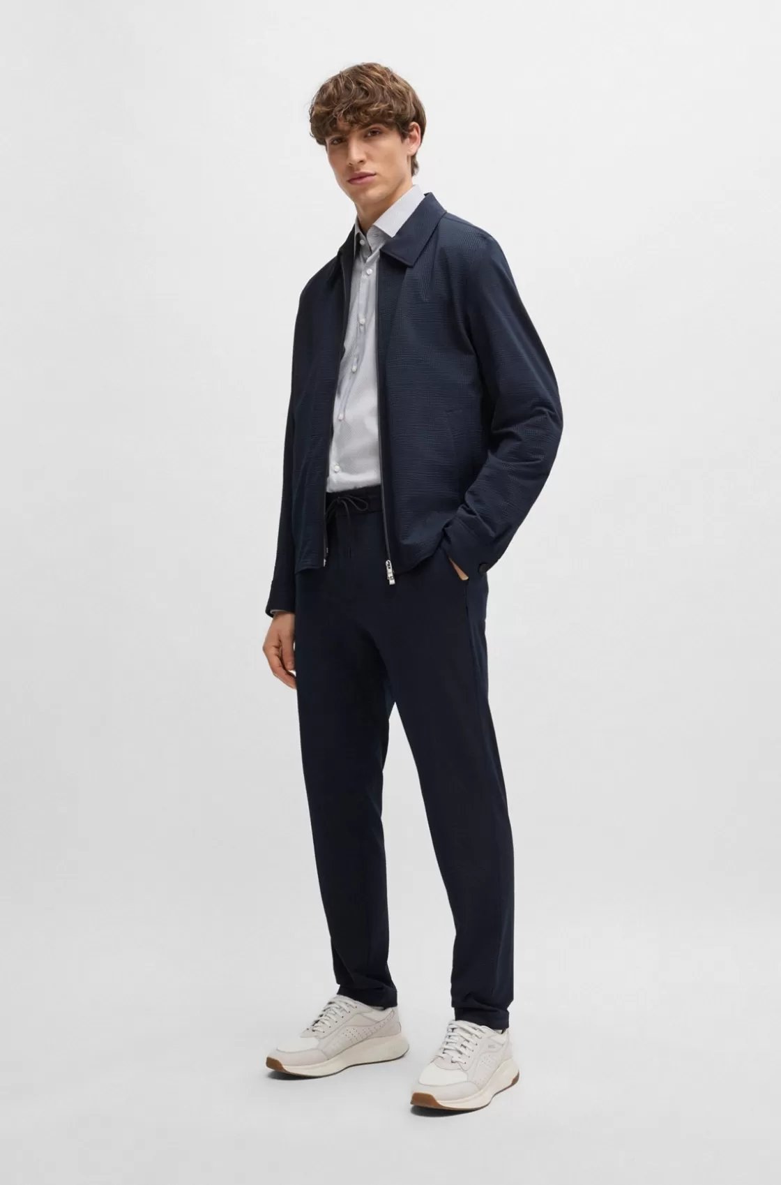 HUGO BOSS Slim-fit Jacket In Stretch Seersucker With Wrinkle Recovery Dark Blue Discount