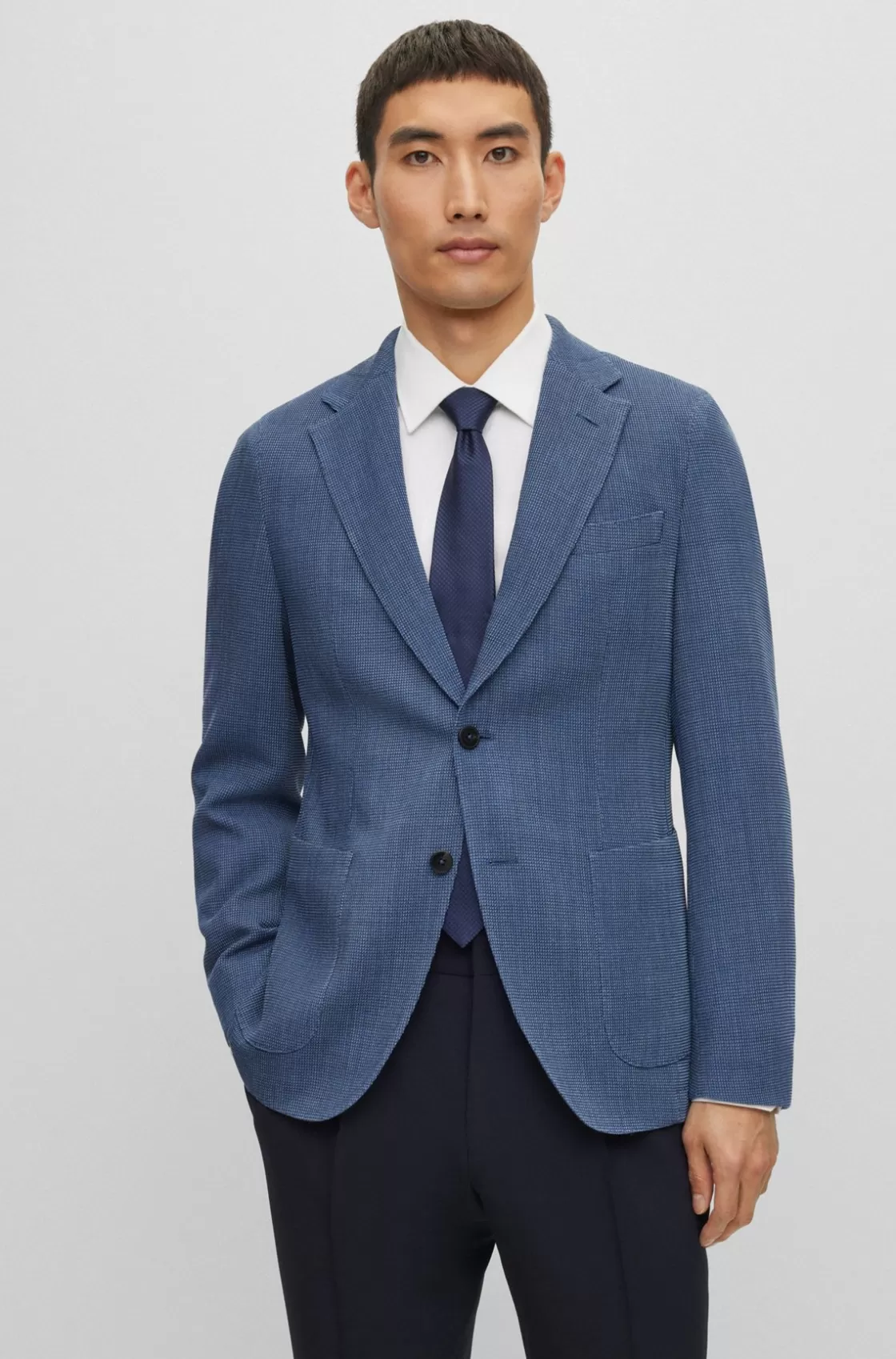 HUGO BOSS Slim-fit Jacket In Stretch-wool Seersucker Light Blue Sale