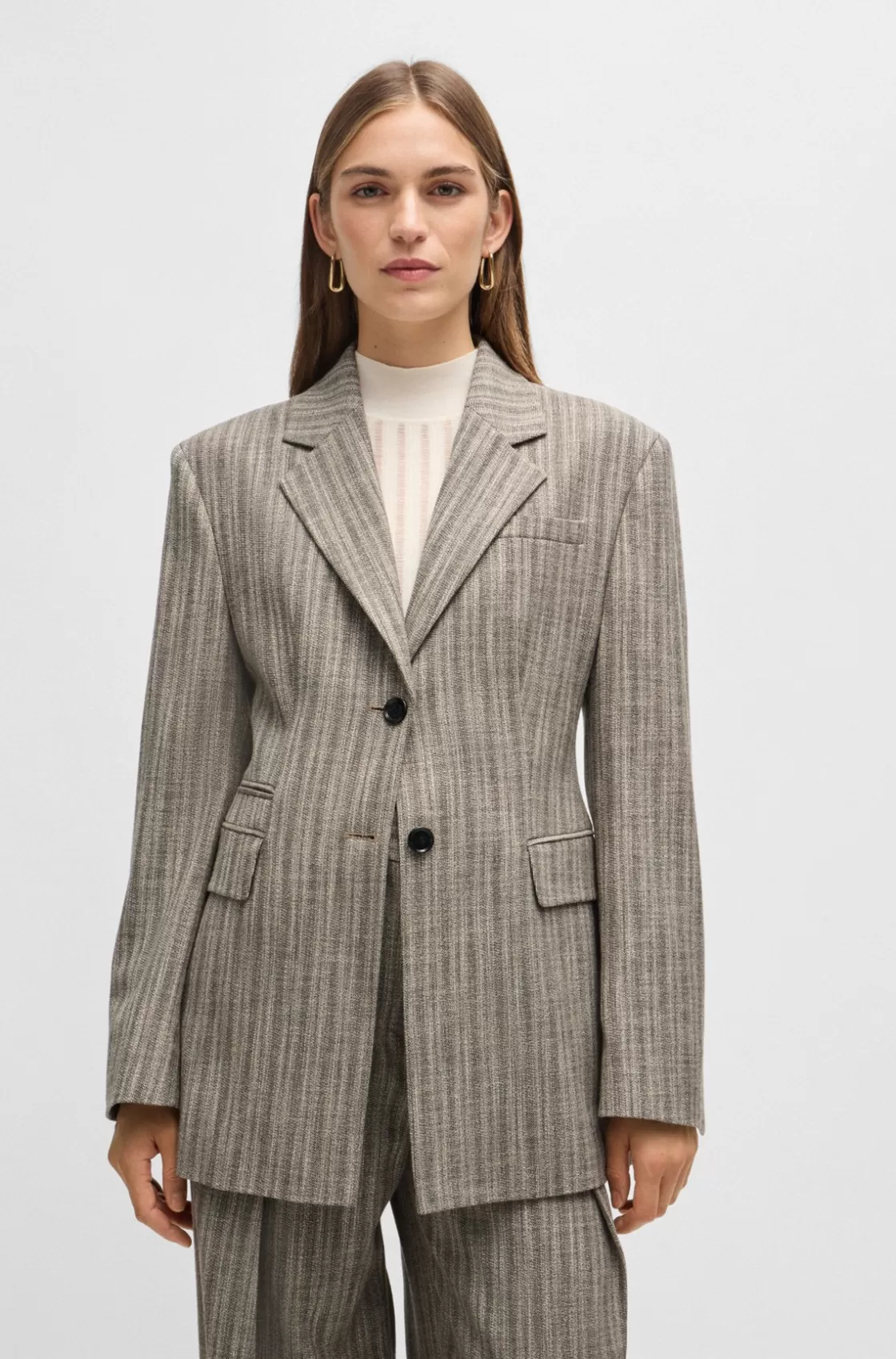 HUGO BOSS Slim-fit Jacket In Striped Stretch Cloth Patterned Hot