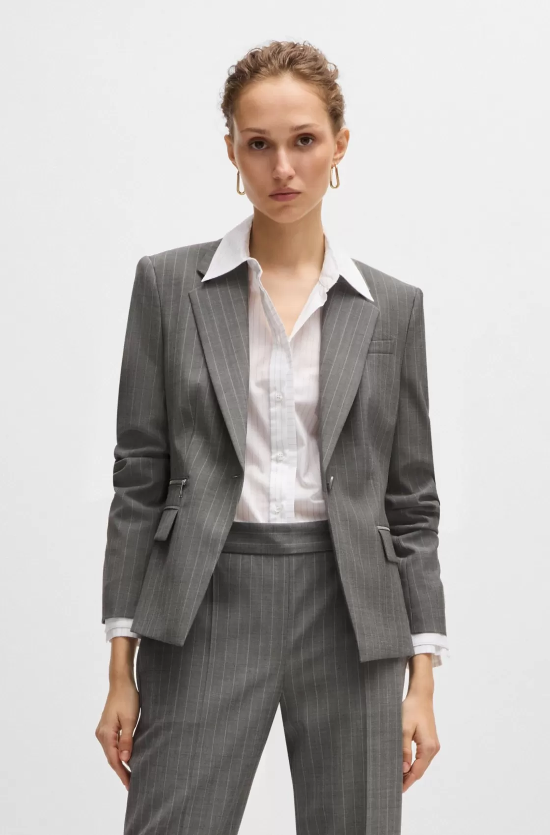 HUGO BOSS Slim-fit Jacket In Striped Wool Patterned Online