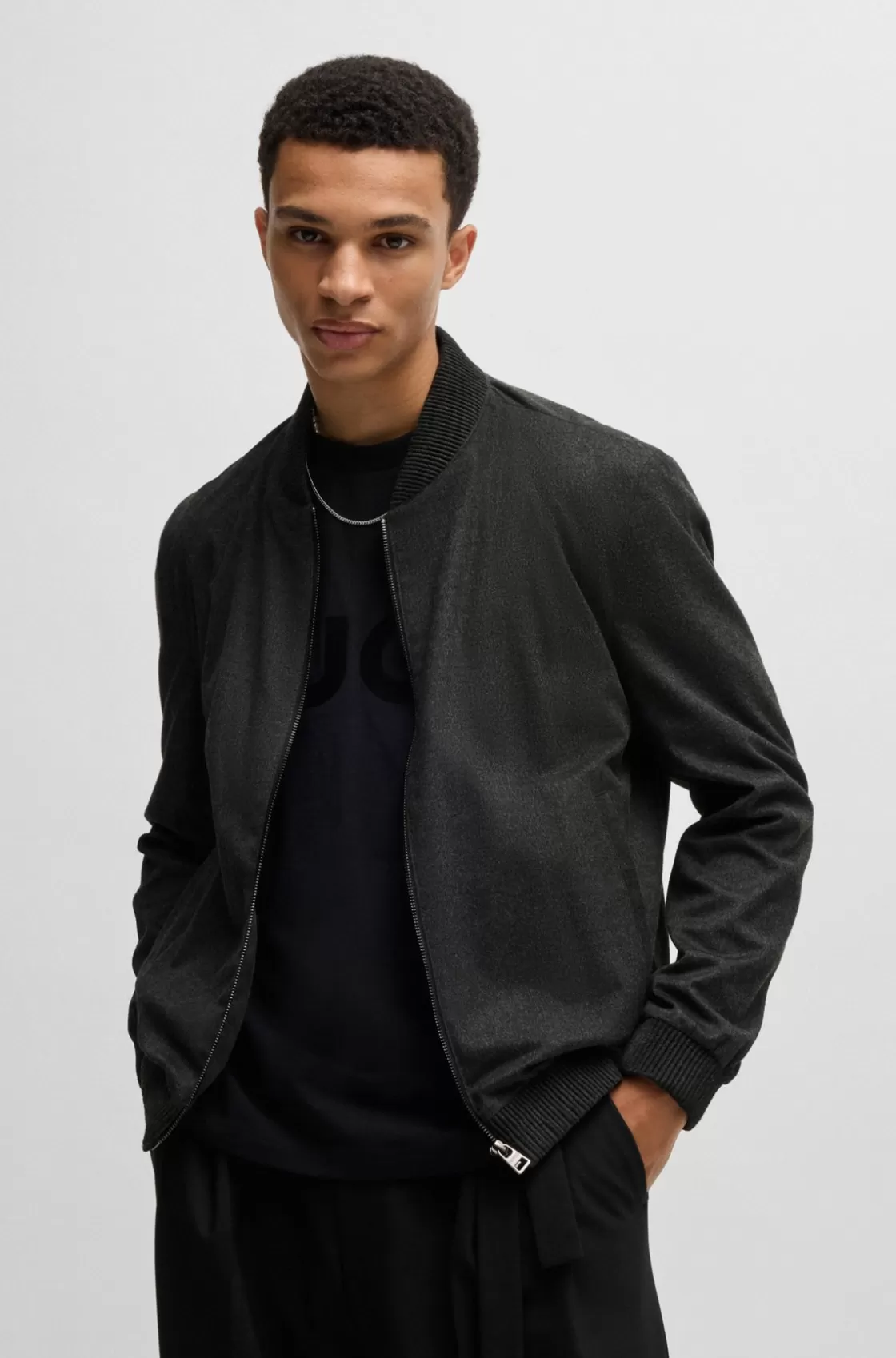 HUGO BOSS Slim-fit Jacket In Super-flex Flannel Light Grey Hot