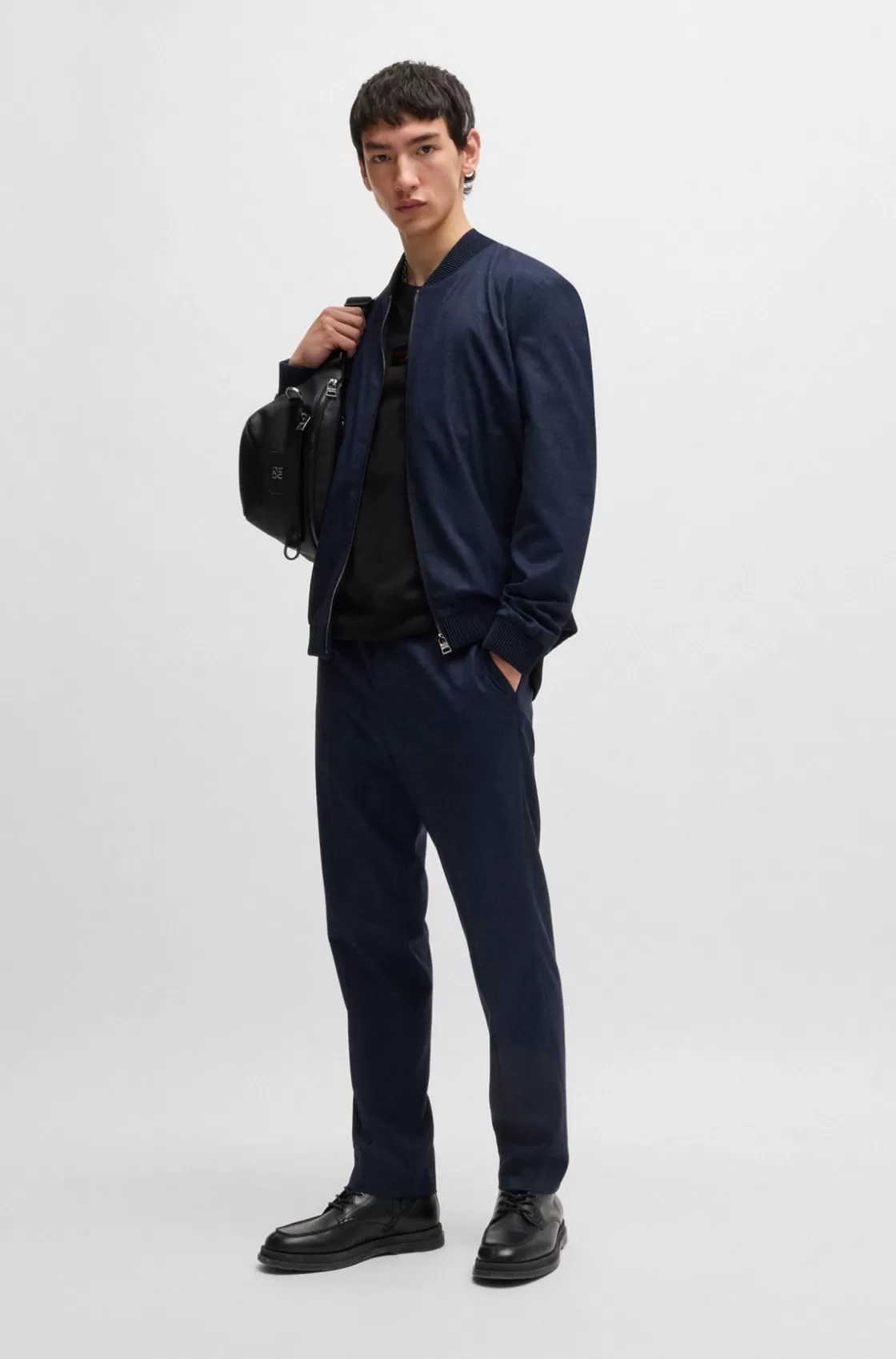 HUGO BOSS Slim-fit Jacket In Super-flex Flannel Blue Outlet