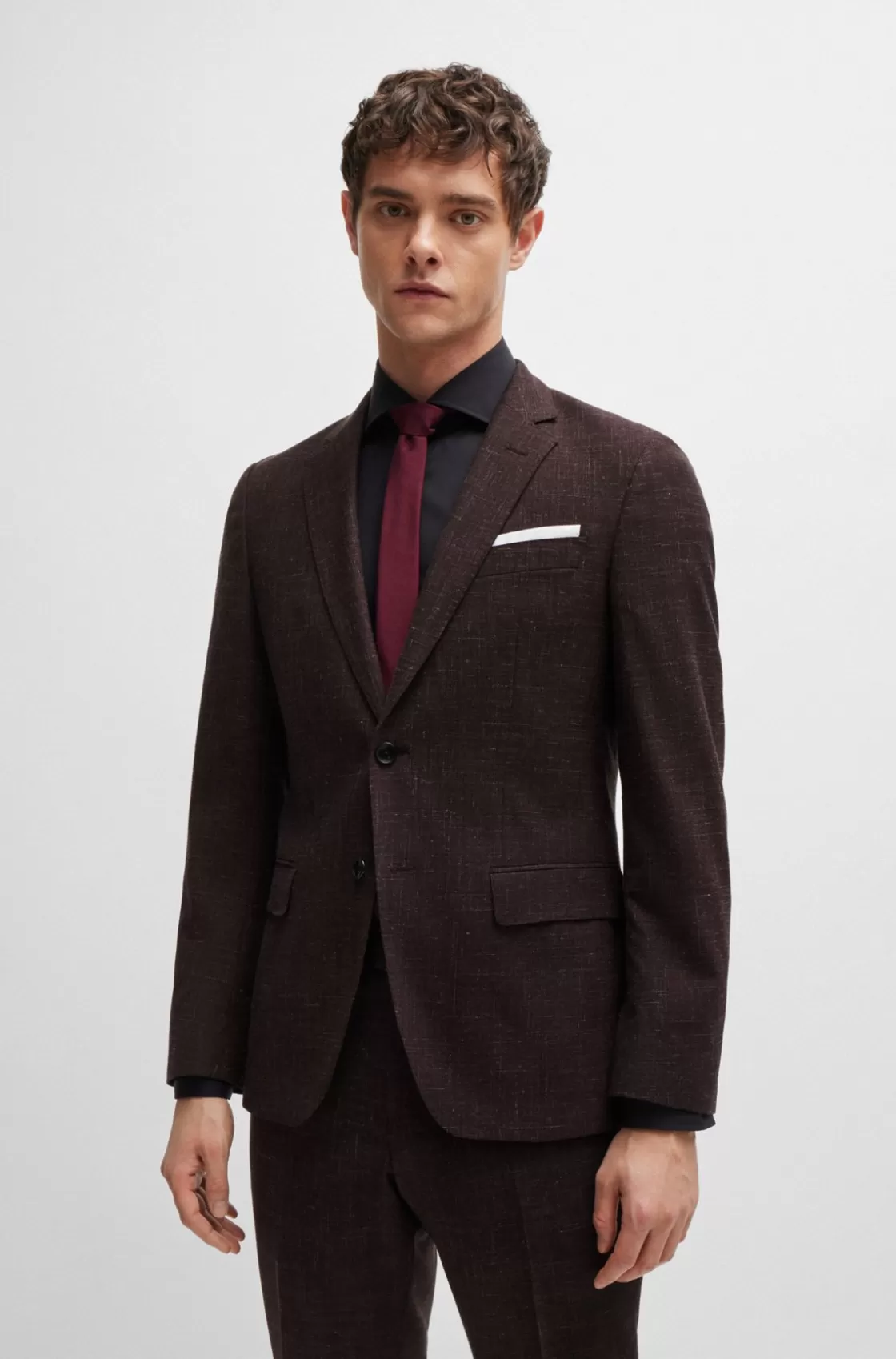 HUGO BOSS Slim-fit Jacket In Virgin Wool And Linen Light Red Clearance
