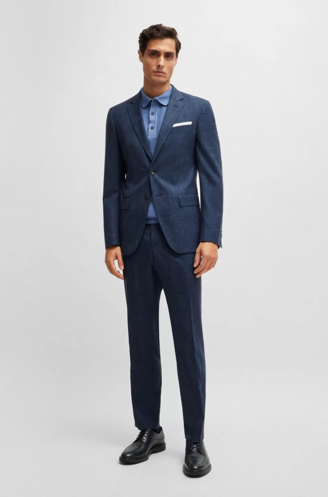 HUGO BOSS Slim-fit Jacket In Virgin Wool And Linen Dark Blue Fashion