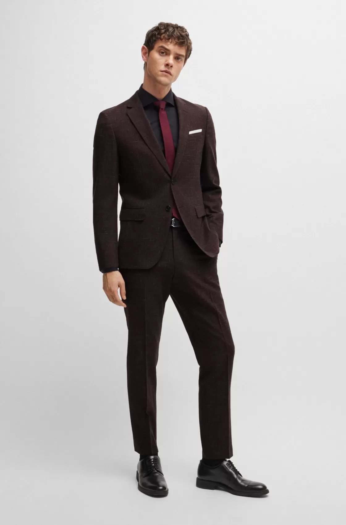 HUGO BOSS Slim-fit Jacket In Virgin Wool And Linen Light Red Clearance