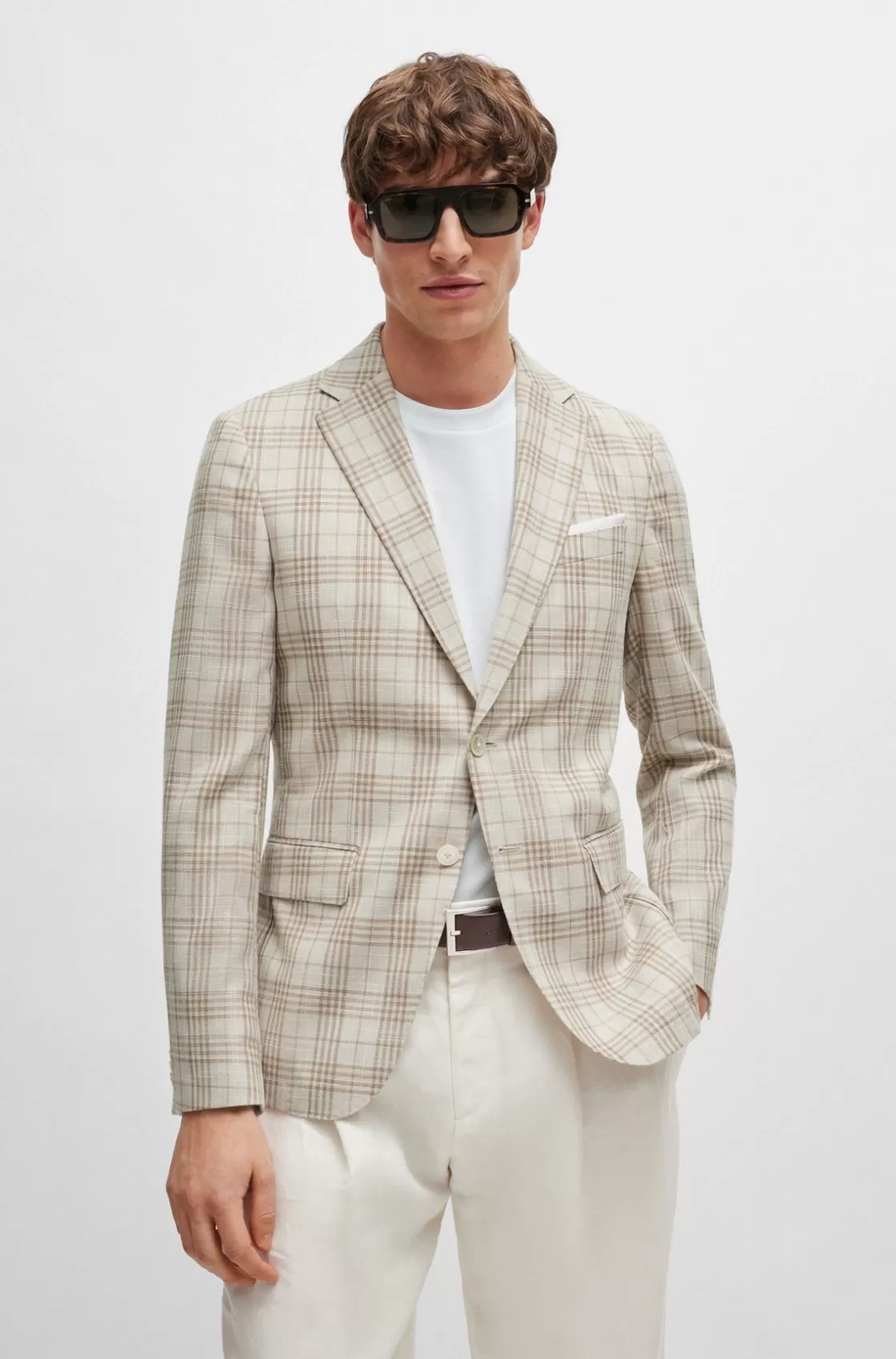 HUGO BOSS Slim-fit Jacket In Virgin Wool, Cotton And Linen Khaki Best Sale