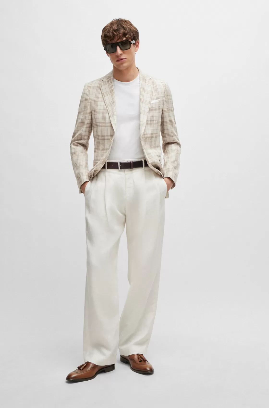 HUGO BOSS Slim-fit Jacket In Virgin Wool, Cotton And Linen Khaki Best Sale