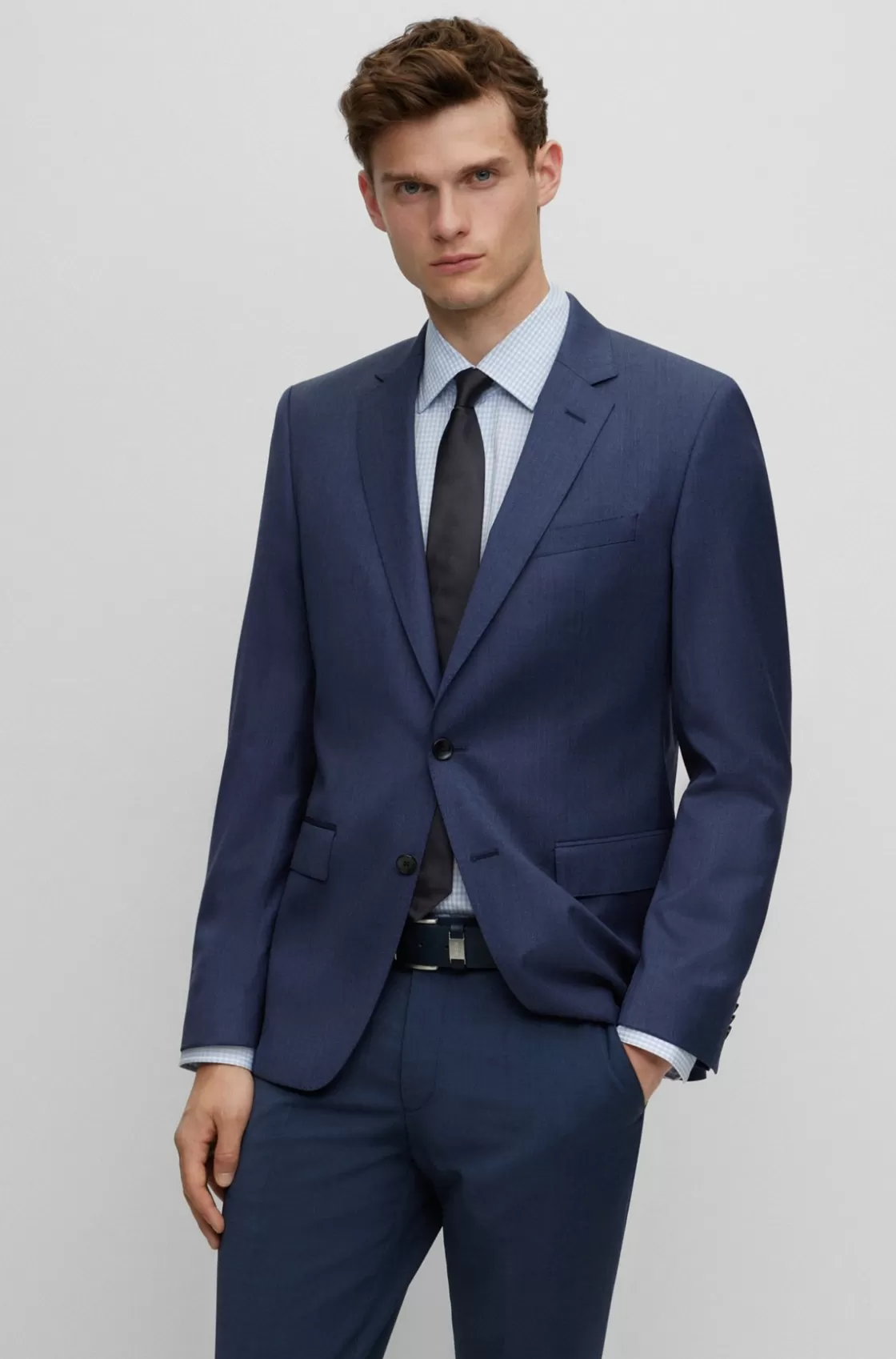 HUGO BOSS Slim-fit Jacket In Virgin-wool Serge Light Blue Flash Sale