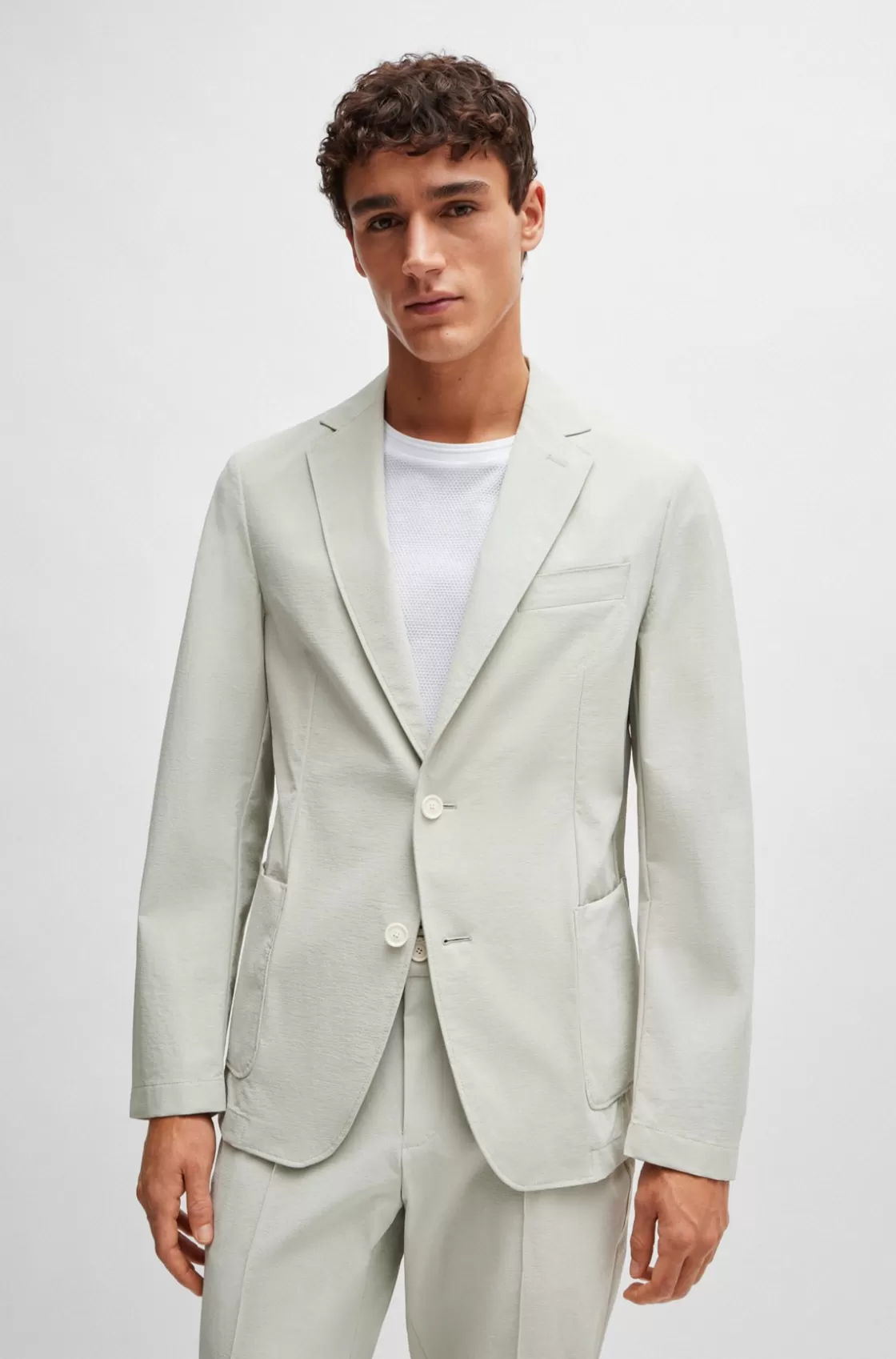 HUGO BOSS Slim-fit Jacket In Water-repellent Performance-stretch Cloth White Clearance