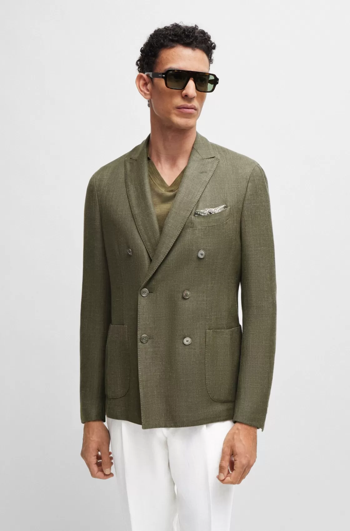 HUGO BOSS Slim-fit Jacket In Wool, Silk And Linen Light Green Cheap