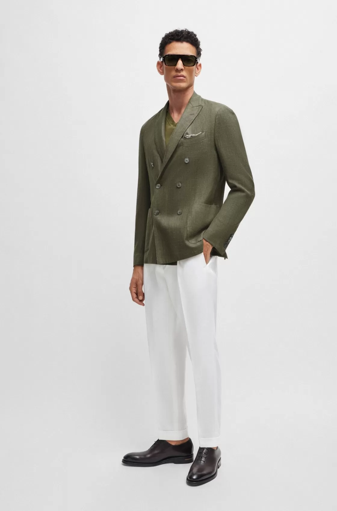HUGO BOSS Slim-fit Jacket In Wool, Silk And Linen Light Green Cheap