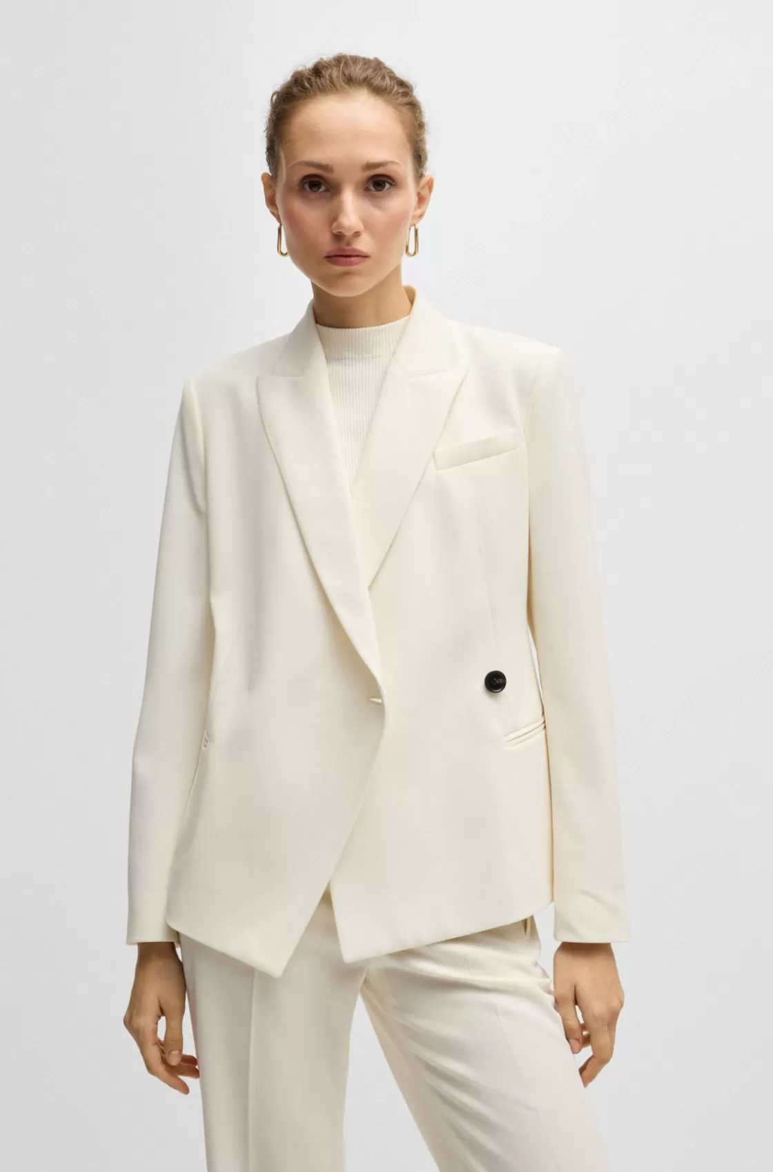 HUGO BOSS Slim-fit Jacket In Wool Twill White New