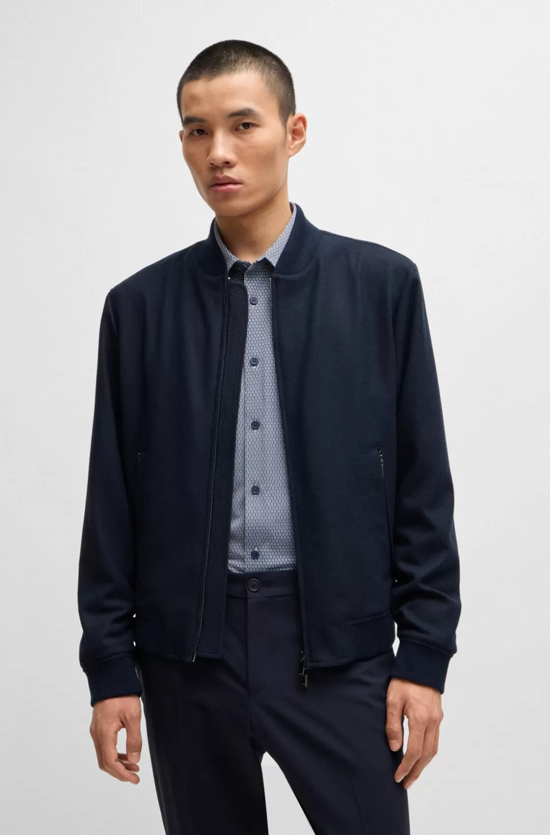 HUGO BOSS Slim-fit Jacket With Two-way Front Zip Dark Blue Discount