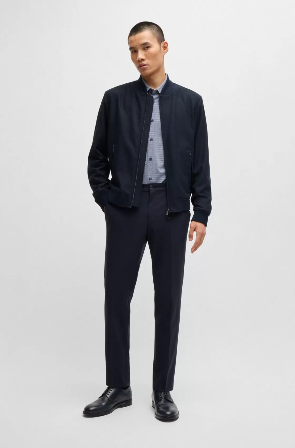 HUGO BOSS Slim-fit Jacket With Two-way Front Zip Dark Blue Discount