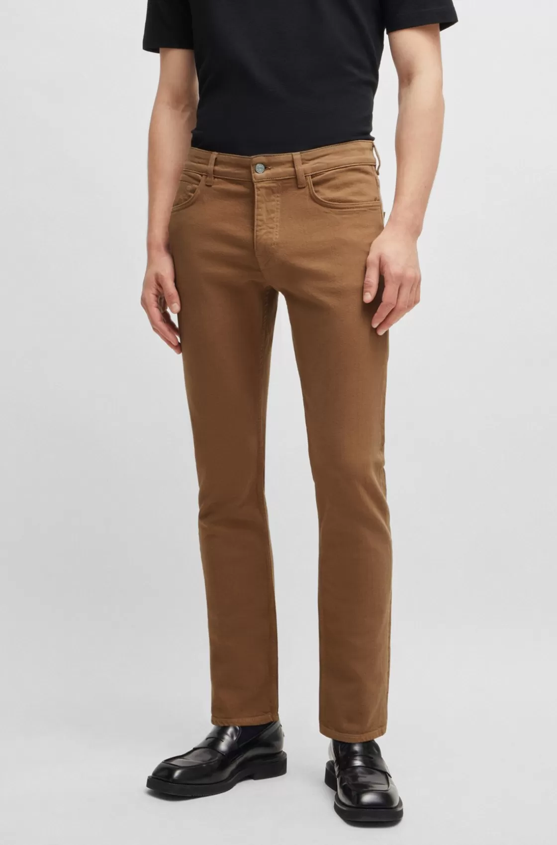 HUGO BOSS Slim-fit Jeans In Black Mechanical-stretch Denim Light Beige Flash Sale