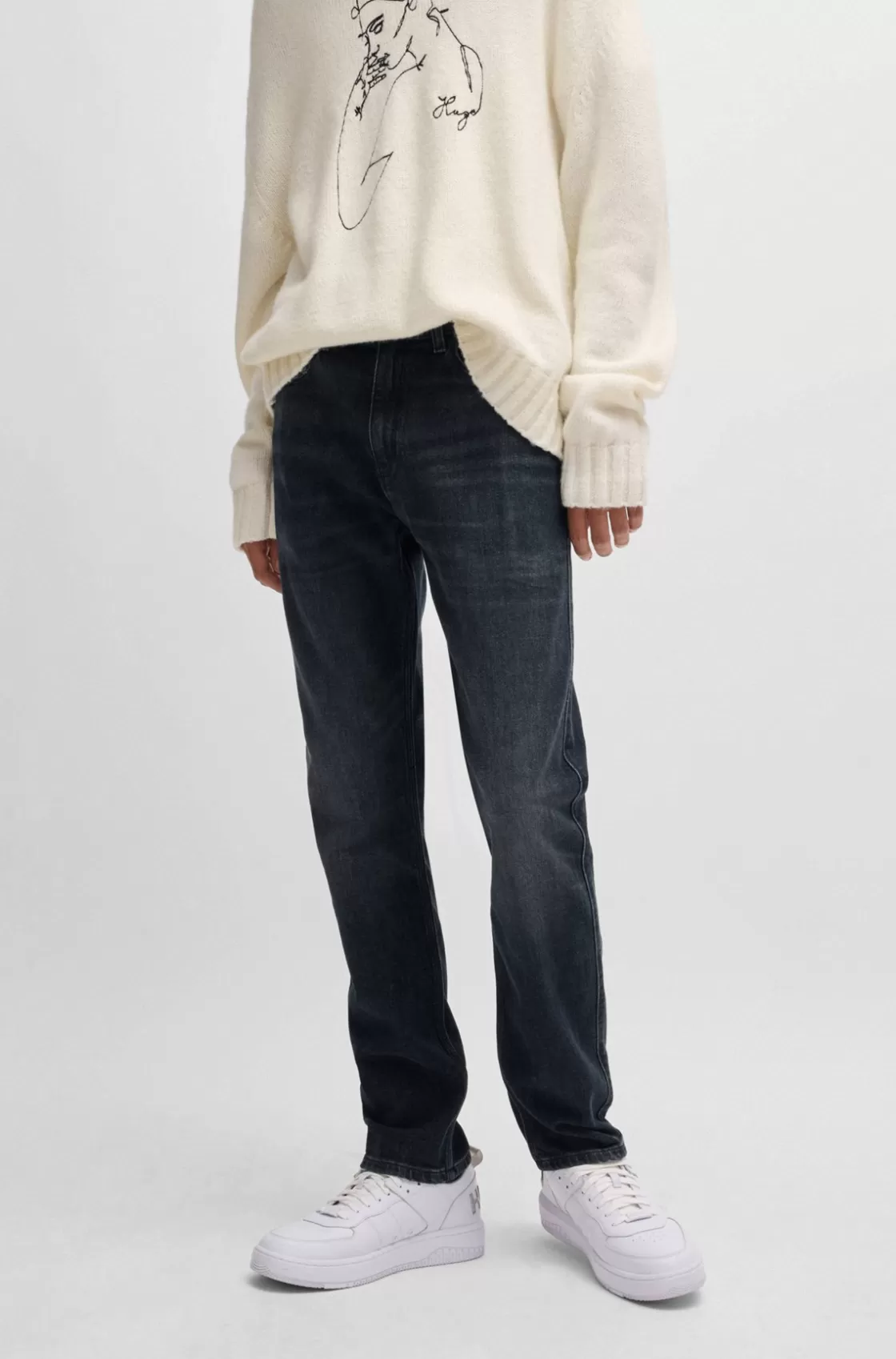 HUGO BOSS Slim-fit Jeans In Stretch Denim With Used Effects Dark Grey Online