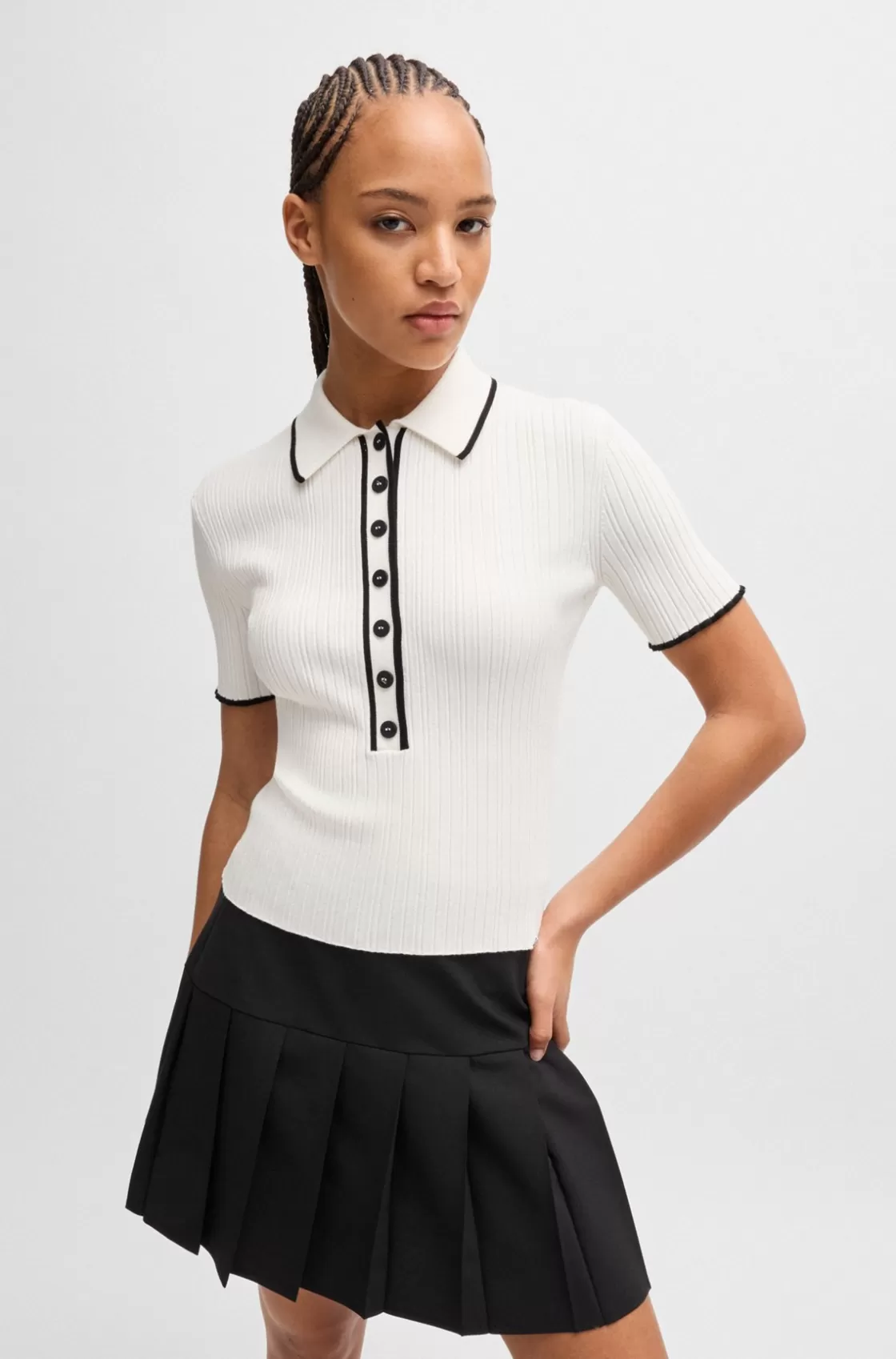 HUGO BOSS Slim-fit Knit Polo Top White Shop