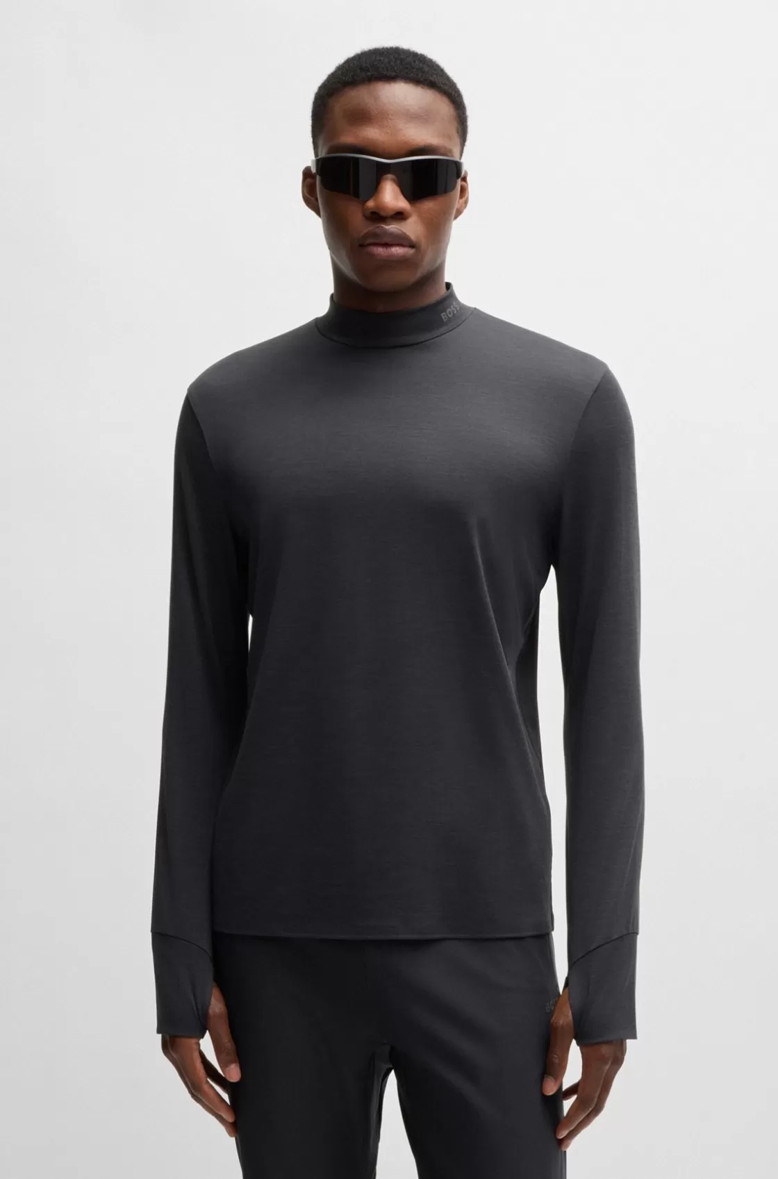 HUGO BOSS Slim-fit Long-sleeved T-shirt In Temperature-regulating Fabric Black Clearance