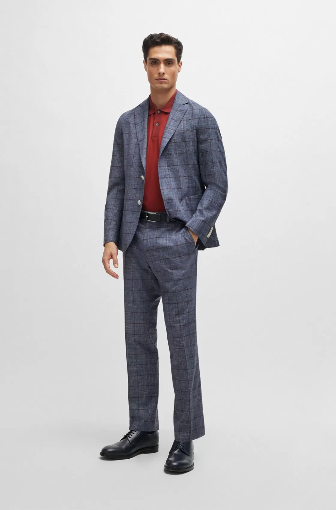 HUGO BOSS Slim-fit Micro-patterned Jacket In Checked Serge Blue Store