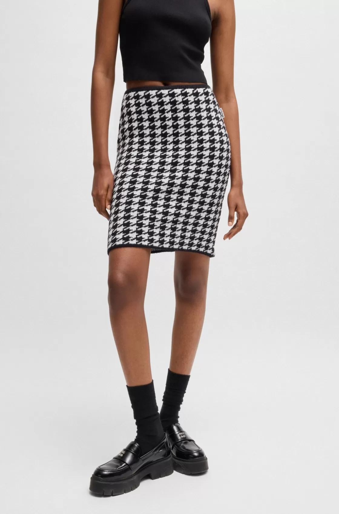 HUGO BOSS Slim-fit Mini Skirt In A Houndstooth Cotton Blend Patterned Shop