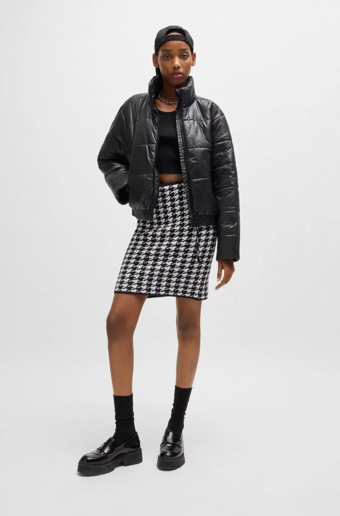 HUGO BOSS Slim-fit Mini Skirt In A Houndstooth Cotton Blend Patterned Shop
