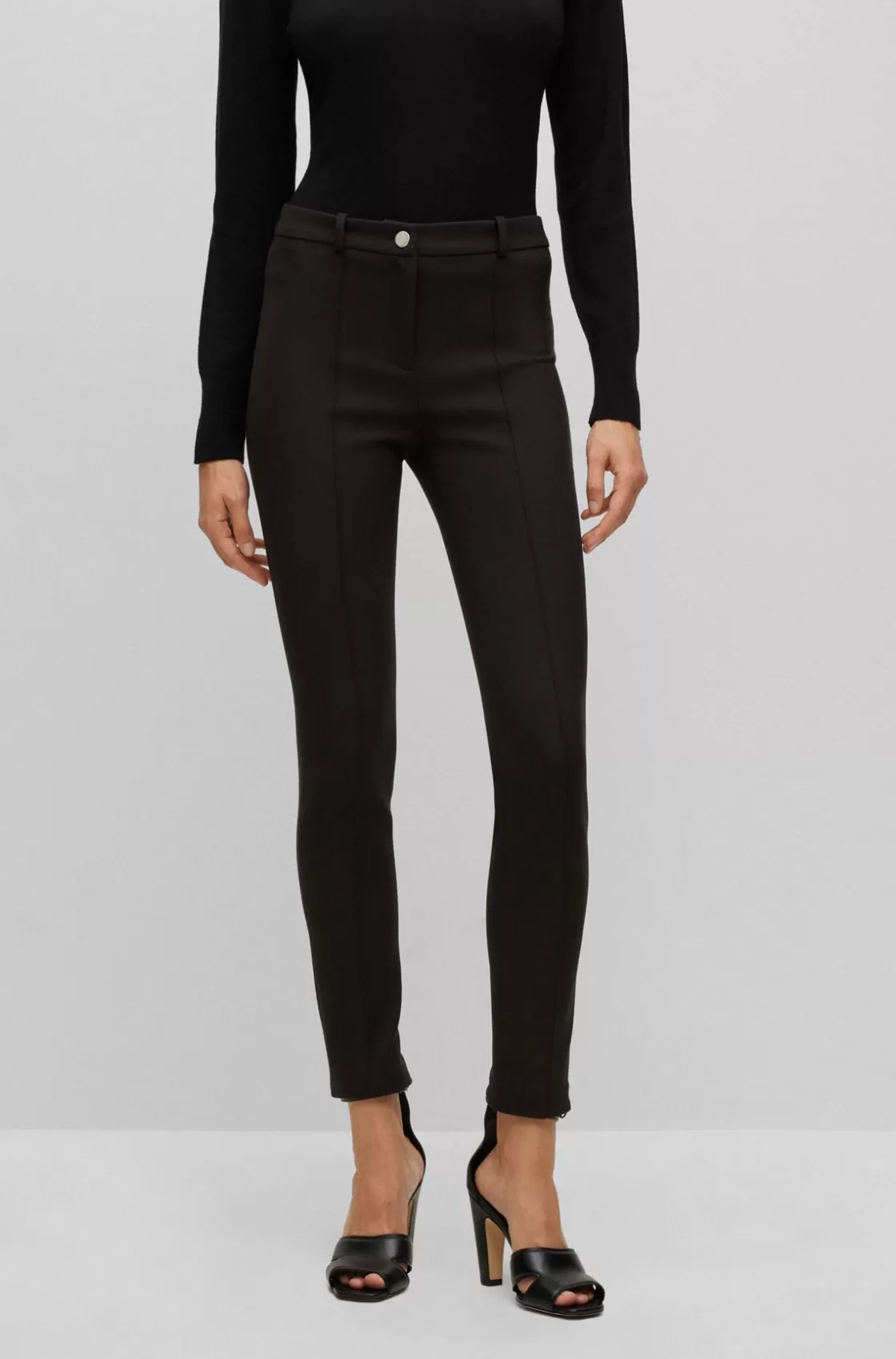 HUGO BOSS Slim-fit Pants In Stretch Fabric With Pintuck Pleats Black Clearance