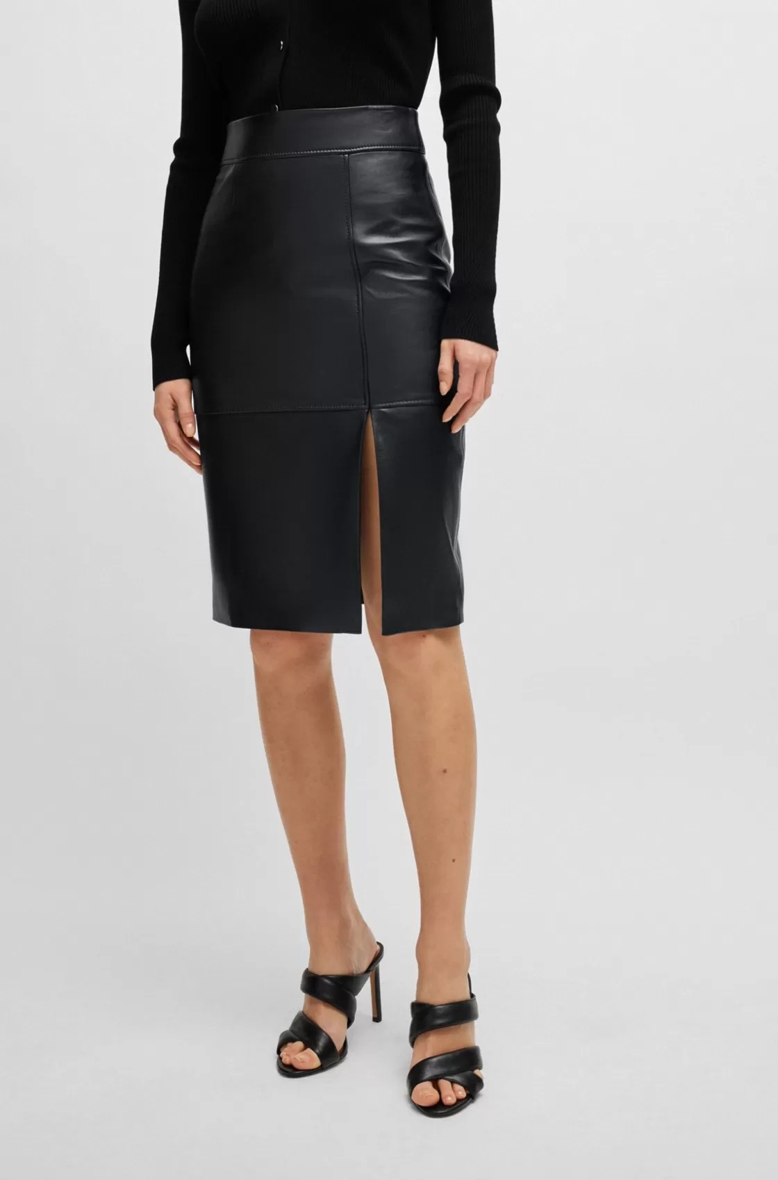 HUGO BOSS Slim-fit Pencil Skirt In Grained Leather Black Best