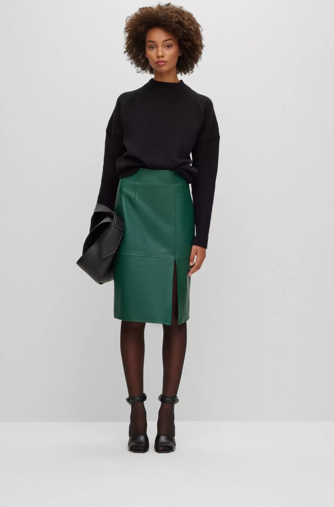 HUGO BOSS Slim-fit Pencil Skirt In Grained Leather Light Green Discount