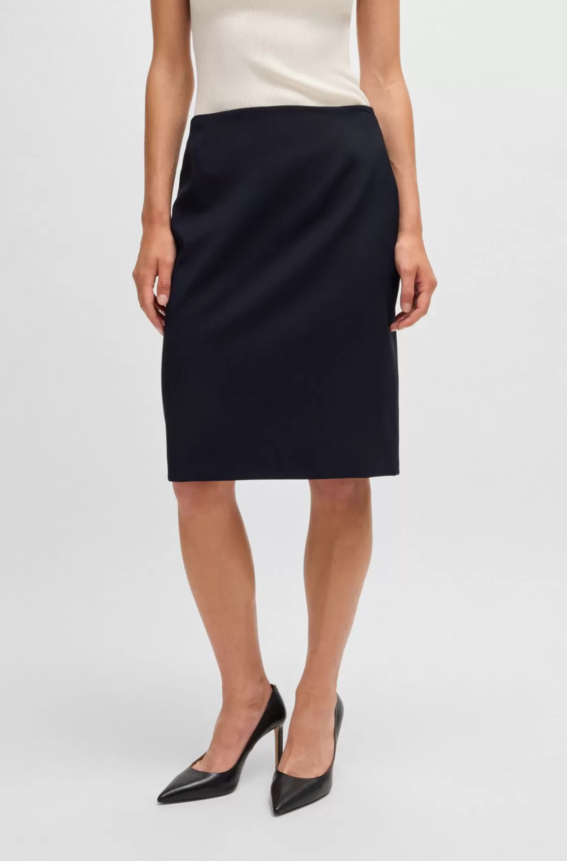 HUGO BOSS Slim-fit Pencil Skirt In Virgin Wool Dark Blue Discount
