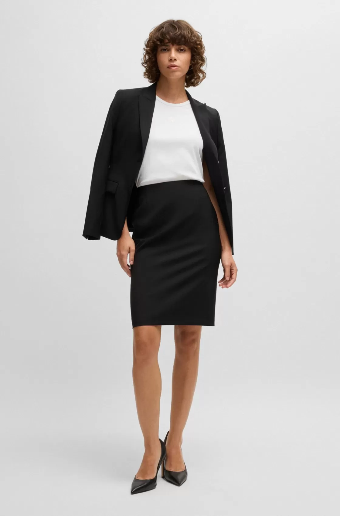 HUGO BOSS Slim-fit Pencil Skirt In Virgin Wool Black Discount