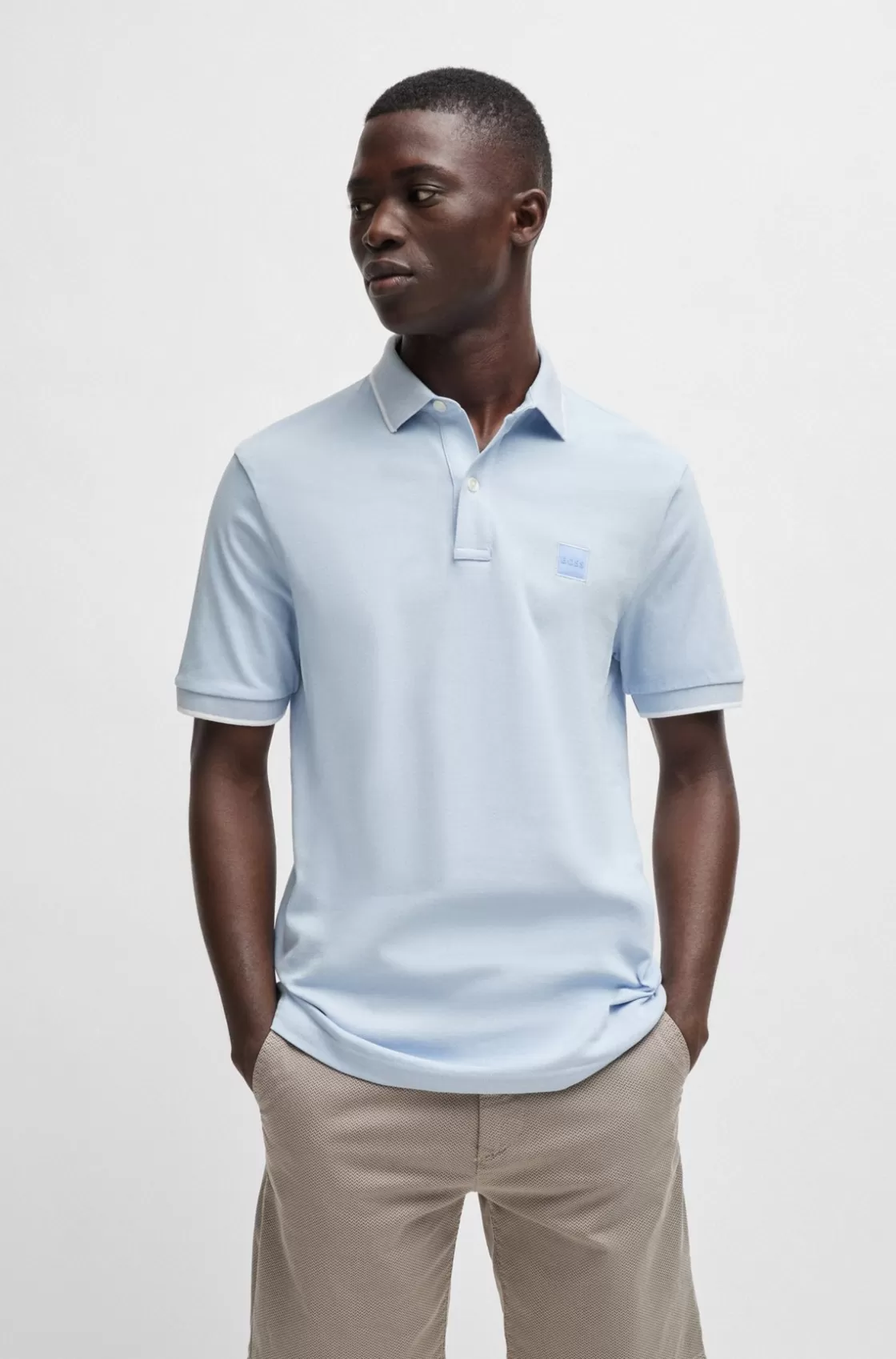 HUGO BOSS Slim-fit Polo Shirt In Washed Stretch-cotton Piqué Light Blue Cheap