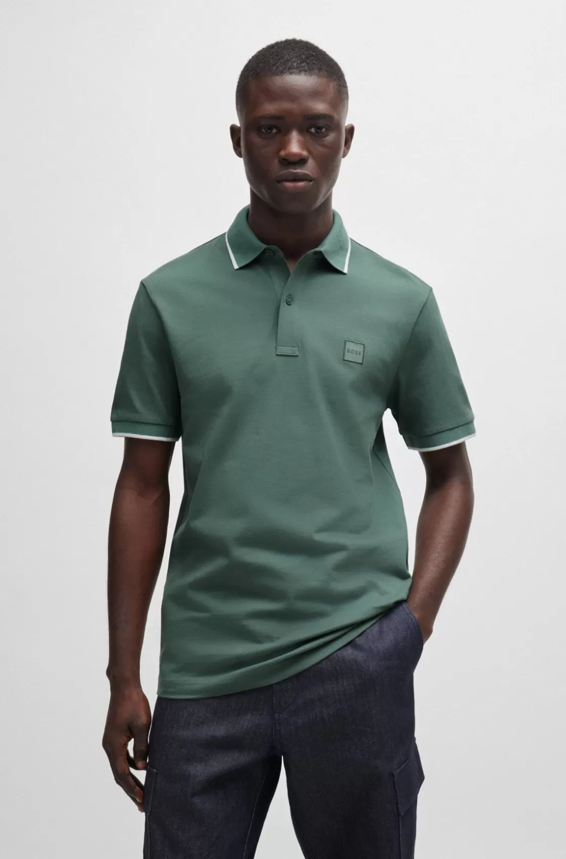 HUGO BOSS Slim-fit Polo Shirt In Washed Stretch-cotton Piqué Light Green Cheap
