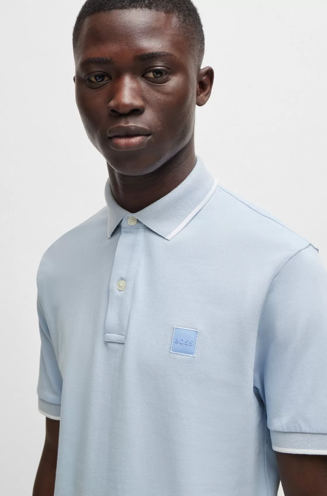 HUGO BOSS Slim-fit Polo Shirt In Washed Stretch-cotton Piqué Light Blue Cheap