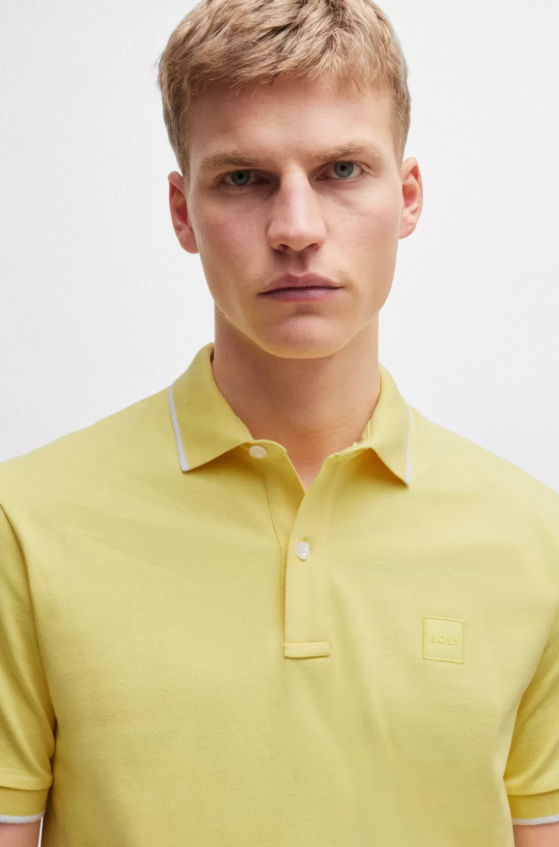 HUGO BOSS Slim-fit Polo Shirt In Washed Stretch-cotton Piqué Yellow Sale