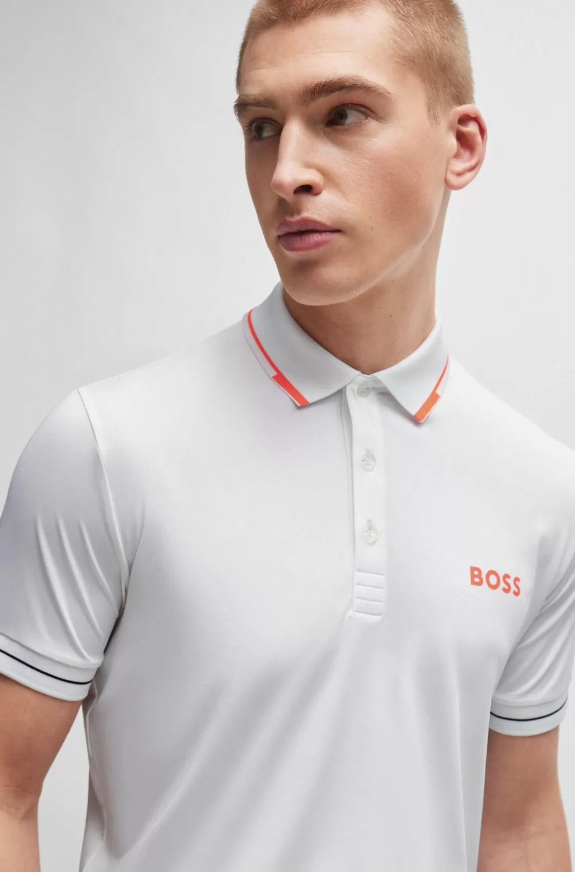 HUGO BOSS Slim-fit Polo Shirt With Contrast Logos White Clearance