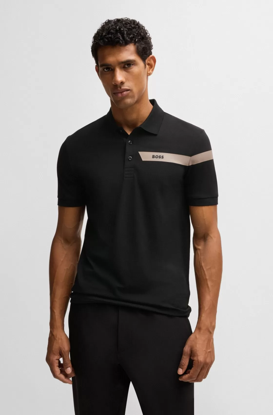 HUGO BOSS Slim-fit Polo Shirt With Logo Stripe Black Clearance