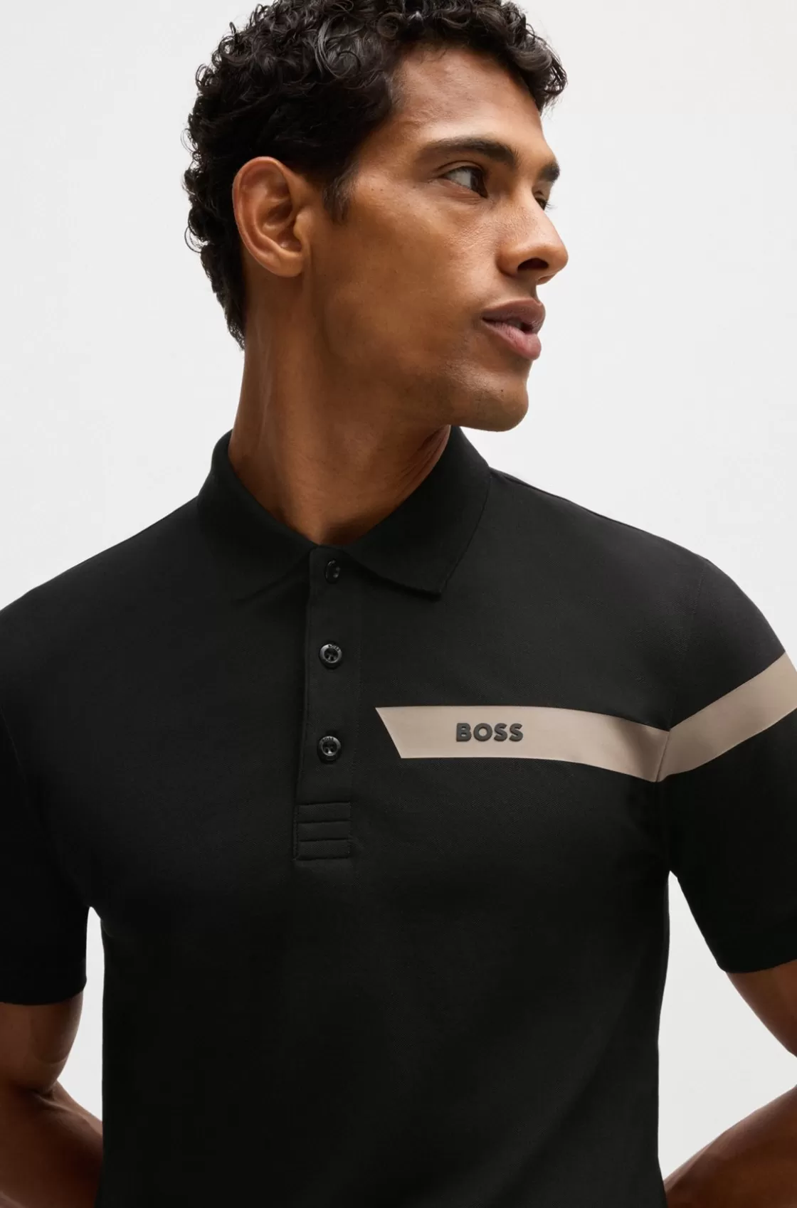 HUGO BOSS Slim-fit Polo Shirt With Logo Stripe Black Clearance
