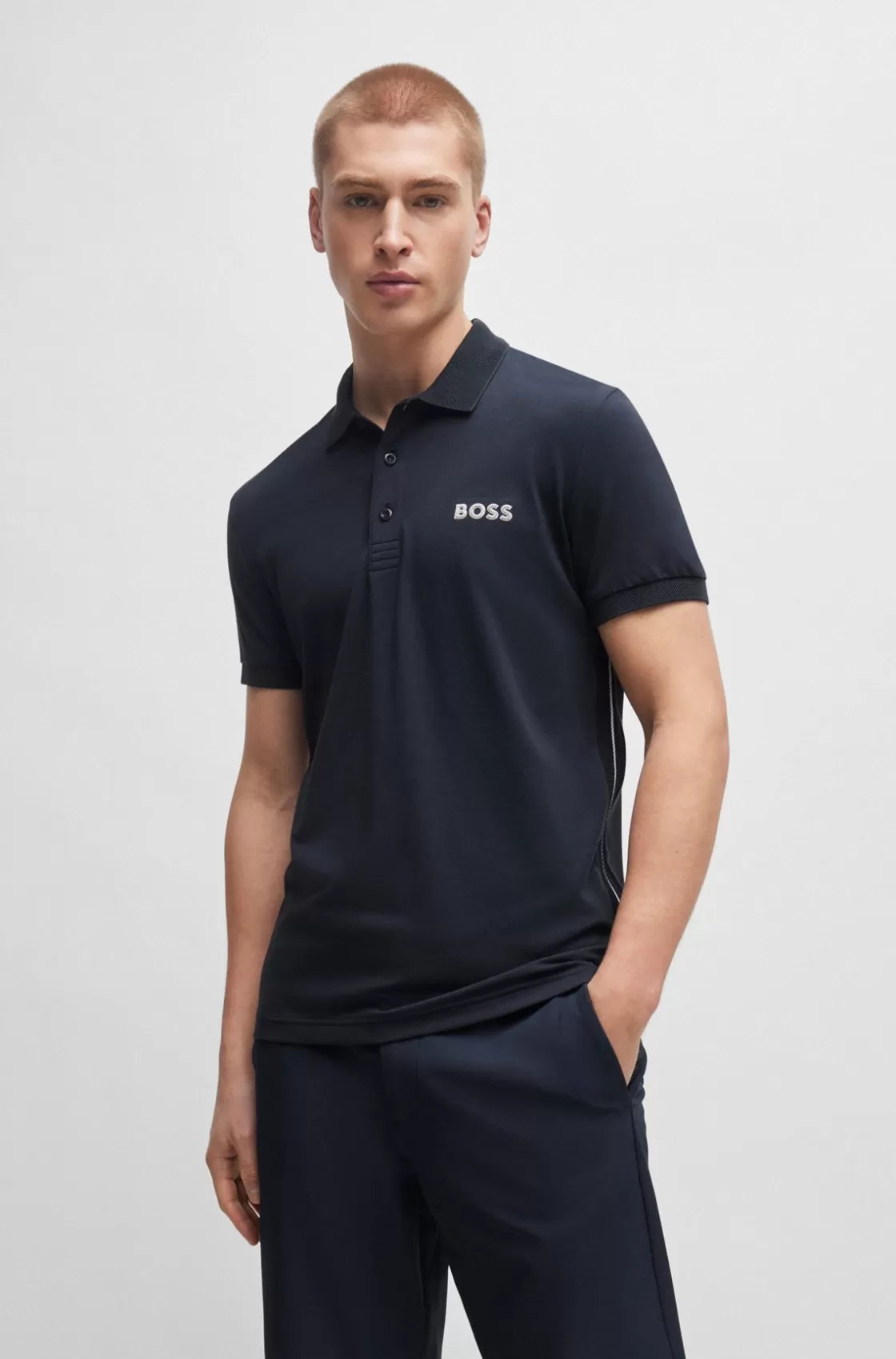 HUGO BOSS Slim-fit Polo Shirt With Mesh Logo Dark Blue Fashion