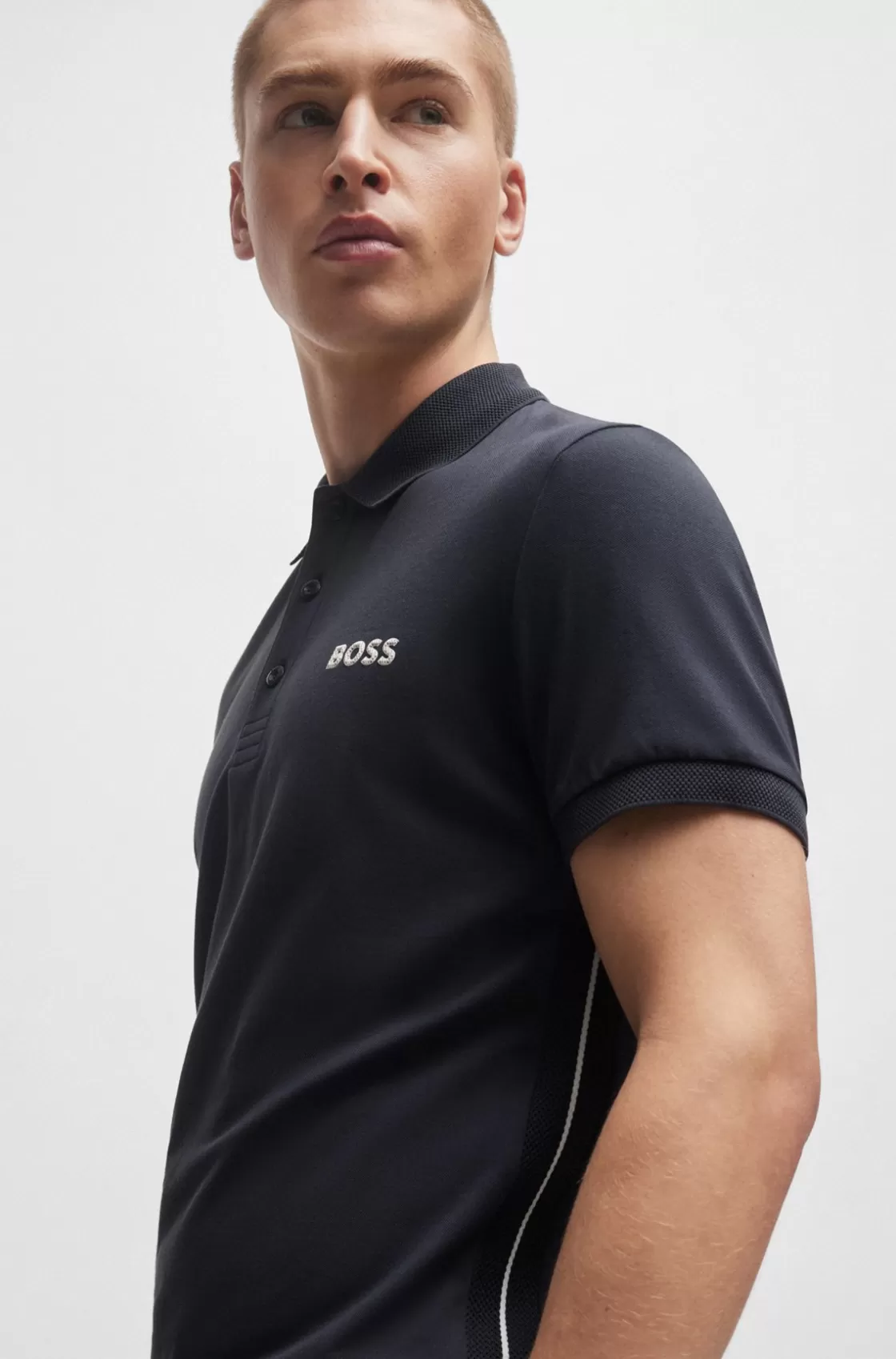HUGO BOSS Slim-fit Polo Shirt With Mesh Logo Dark Blue Fashion