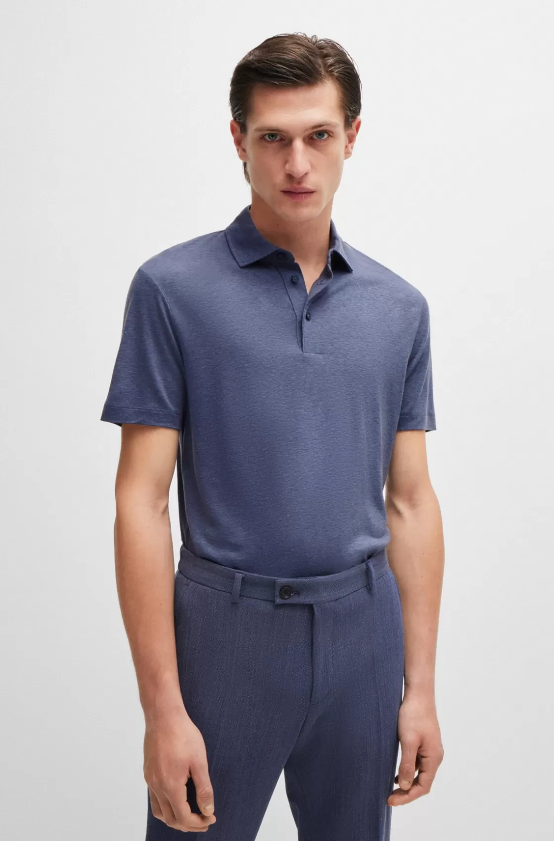 HUGO BOSS Slim-fit Polo Shirt With Striped Collar Dark Blue Cheap