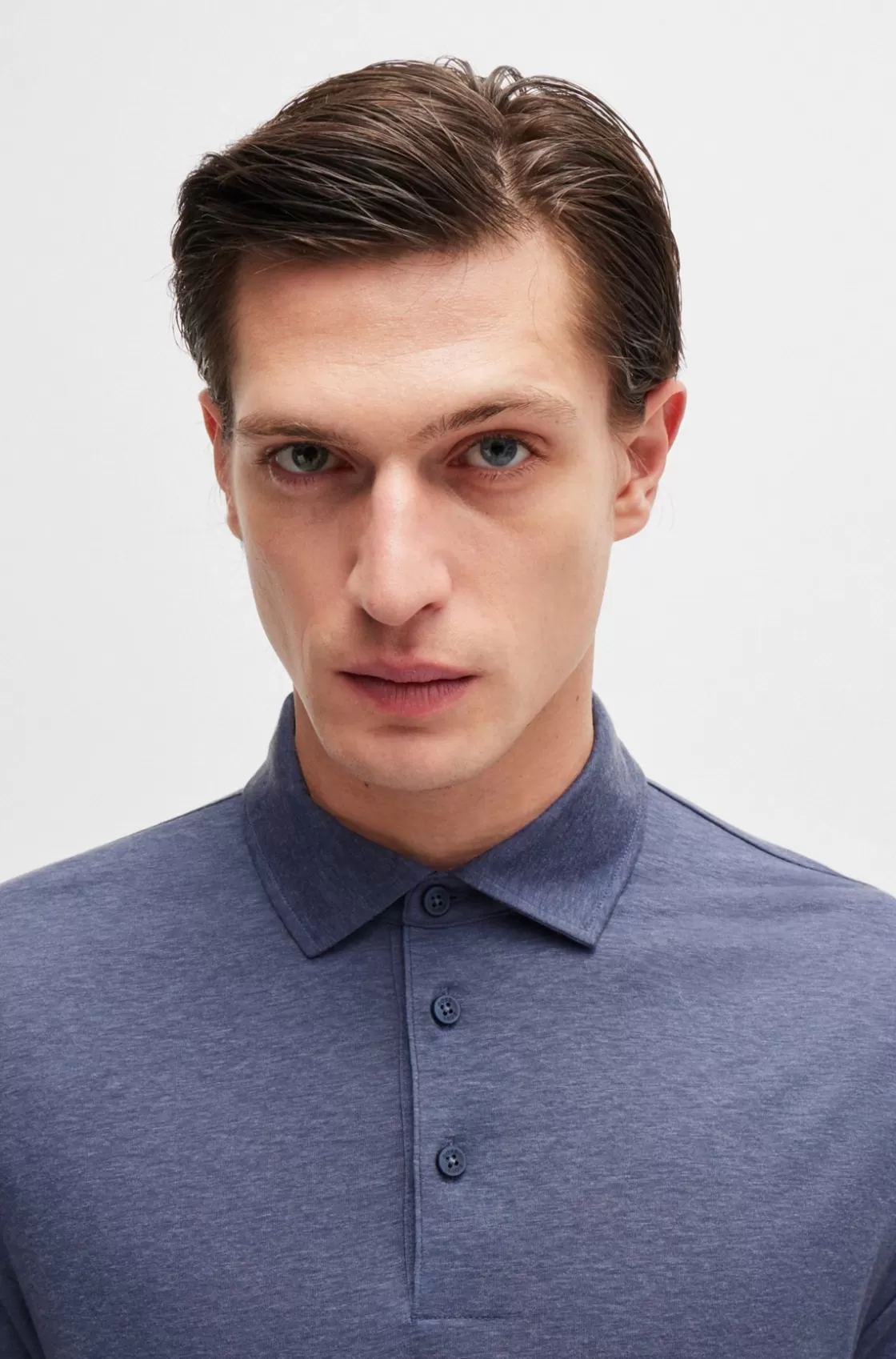 HUGO BOSS Slim-fit Polo Shirt With Striped Collar Dark Blue Cheap