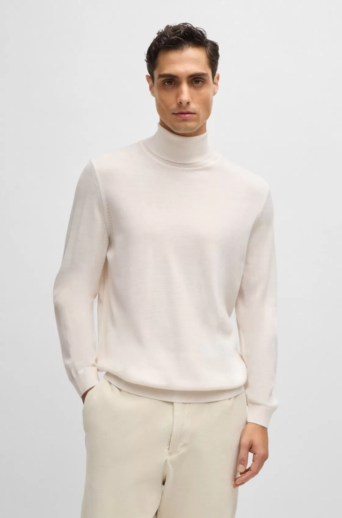 HUGO BOSS Slim-fit Rollneck Sweater In Wool White Sale