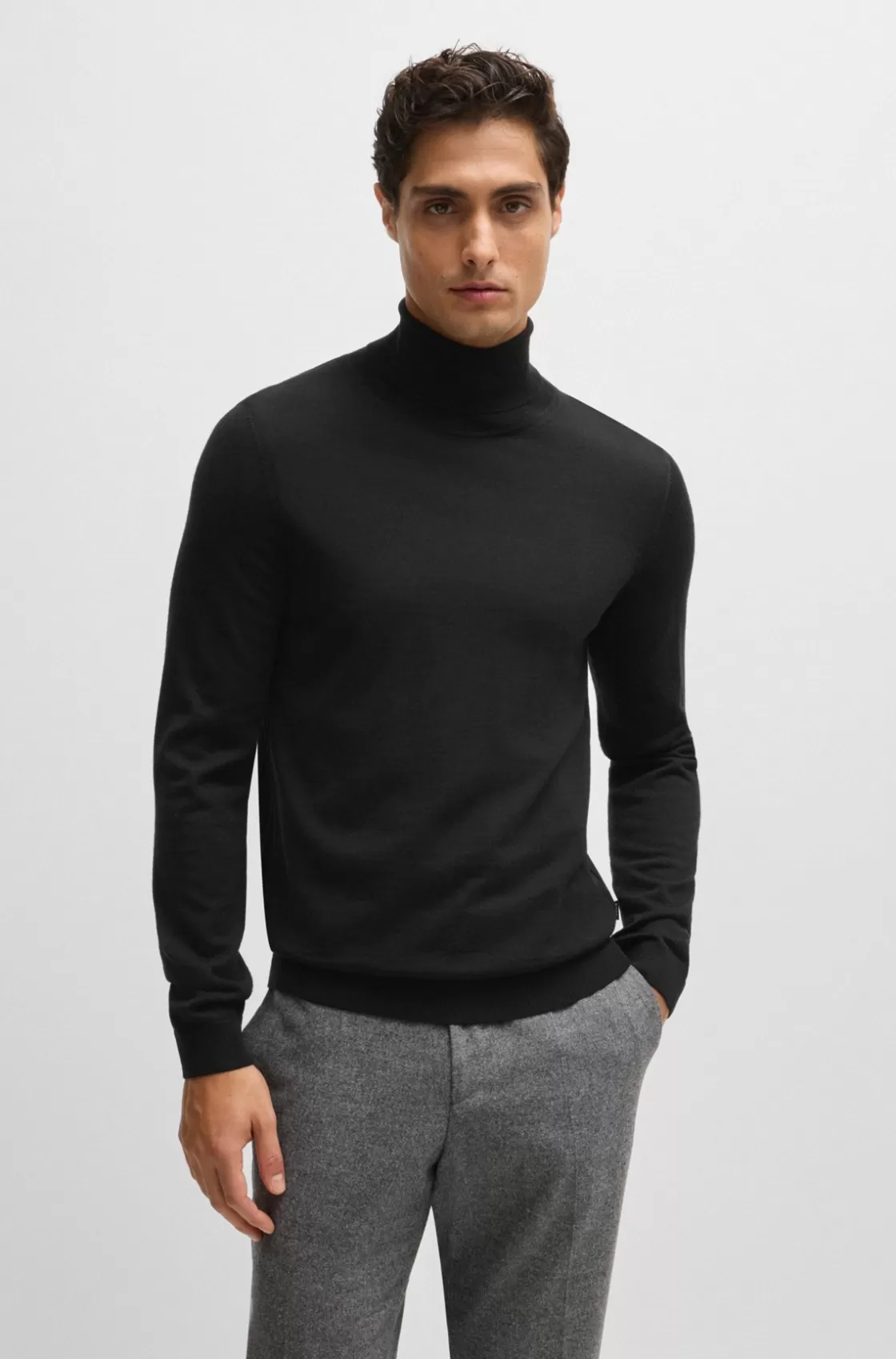 HUGO BOSS Slim-fit Rollneck Sweater In Wool Black Hot